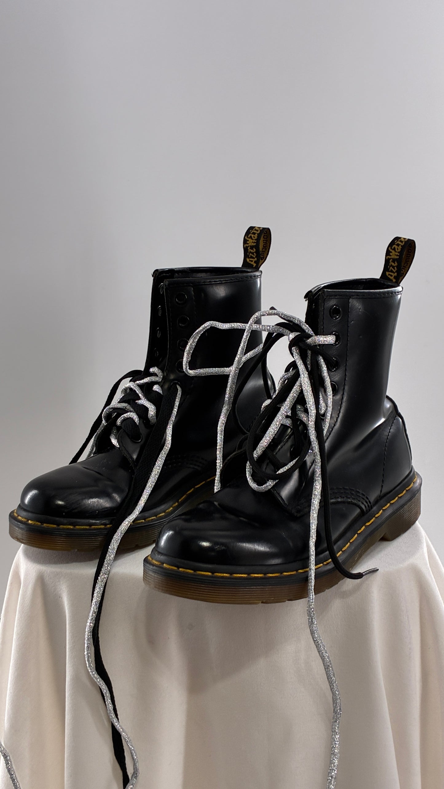 Vintage Dr. Martens Patent Leather Black Combat Boots (6)