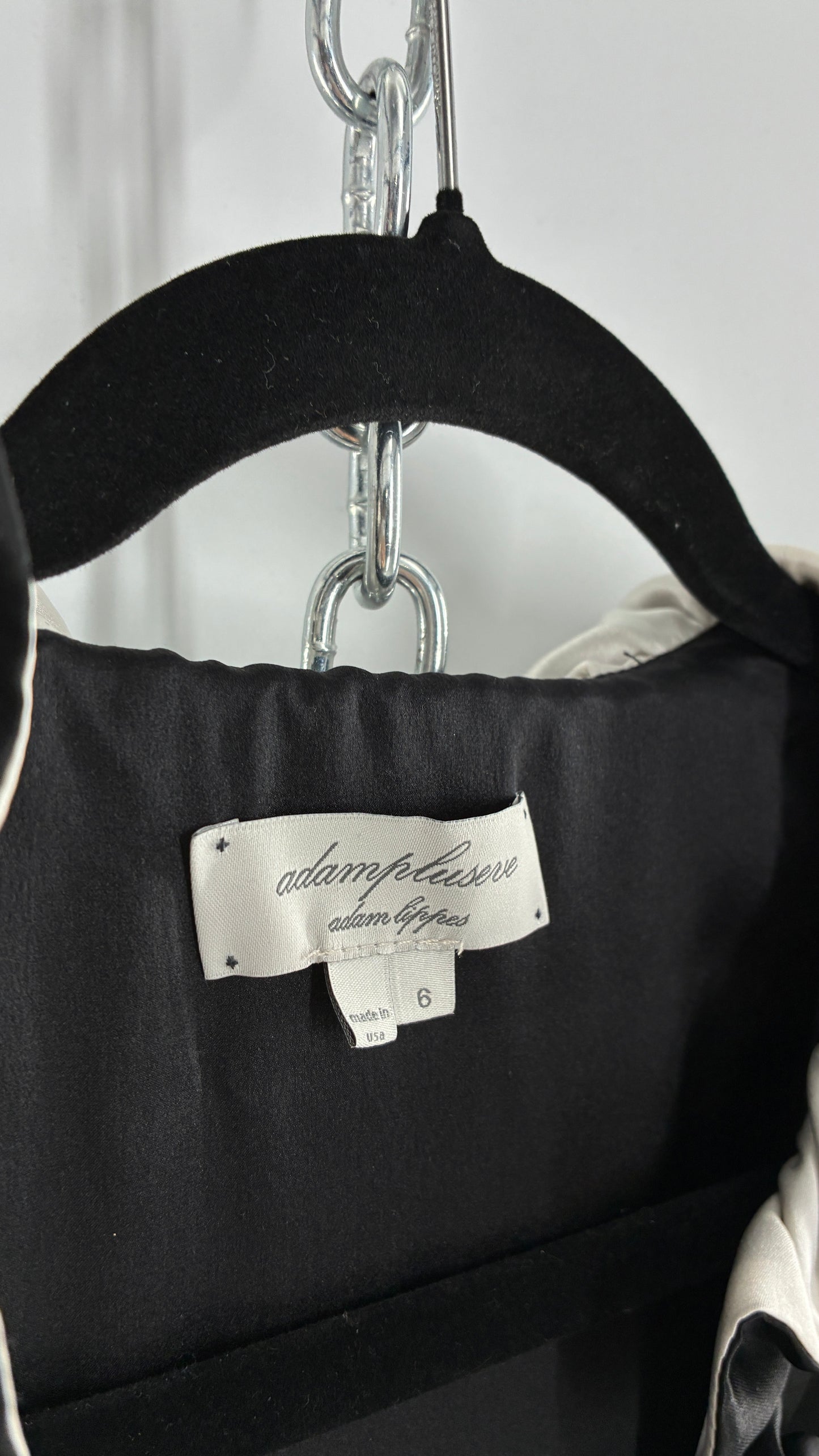 Vintage ADAM PLUS EVE Adam Lippes 58% Wool Black Paneled, Tailored Dress with White Ruffles (6)