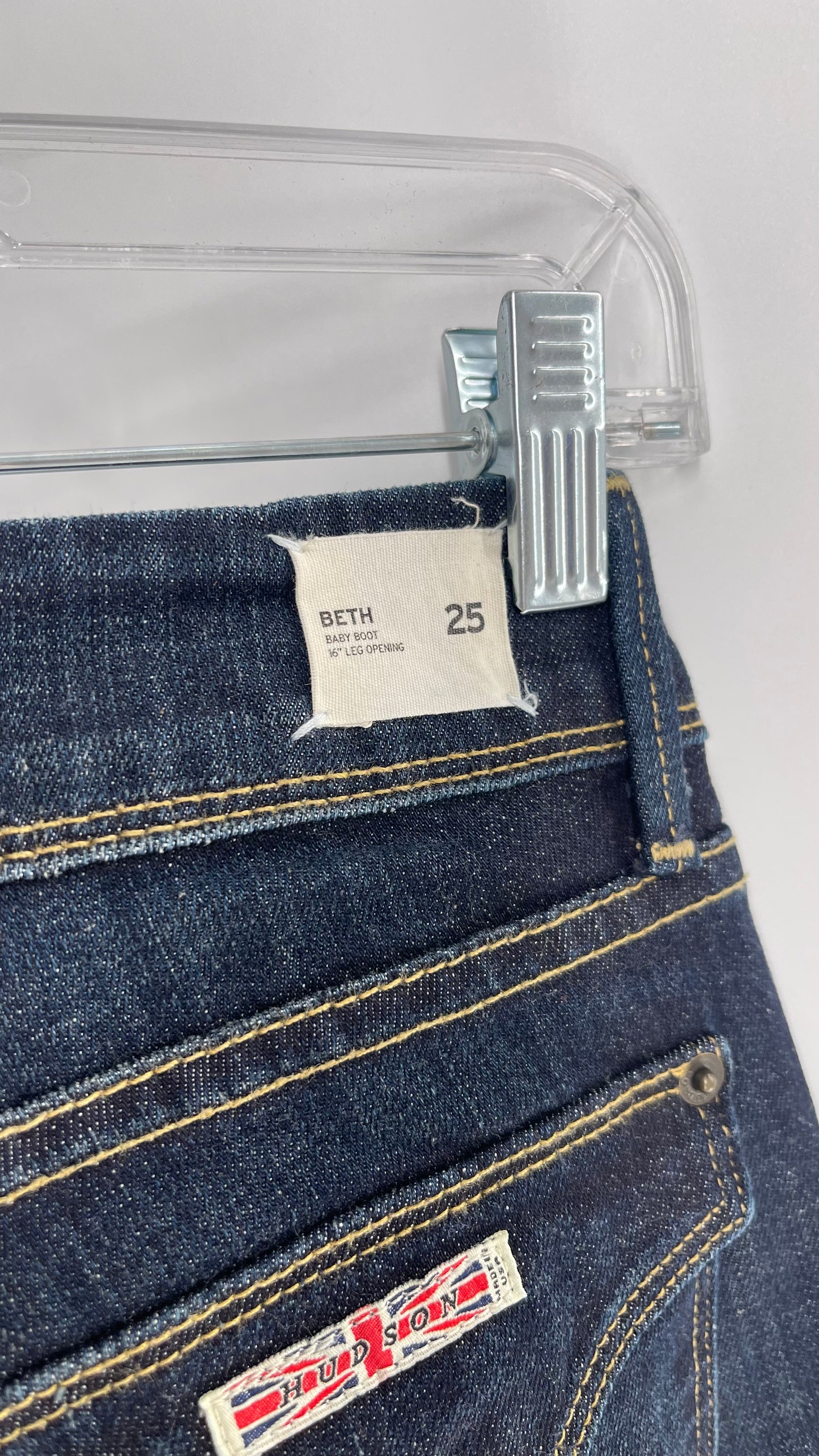 Hudson Dark Wash Low Rise Baby Boot Cut Jeans with Bum Pockets (25)
