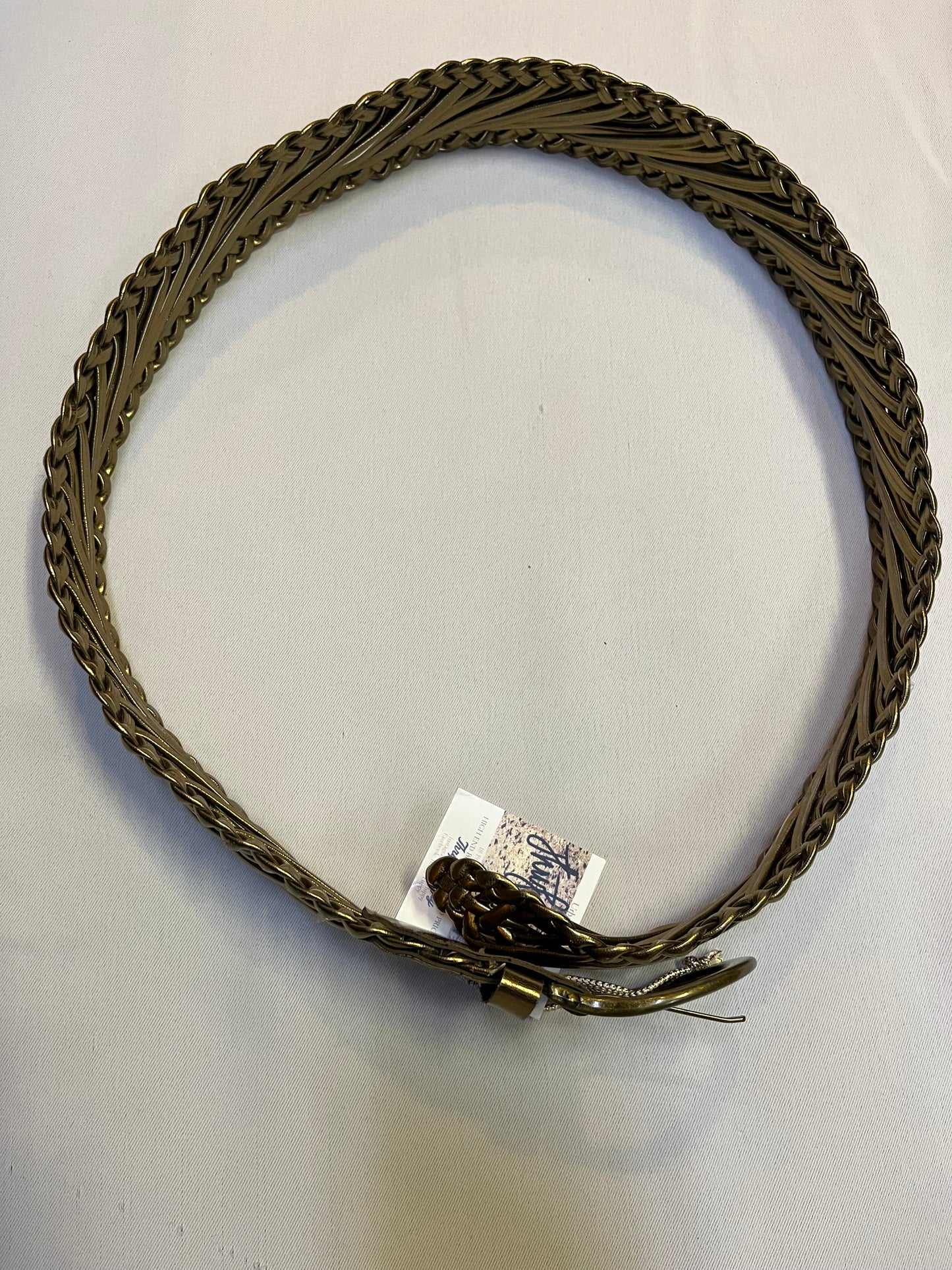 Vintage Thick Metallic Bronze Woven Belt with Brass Buckle