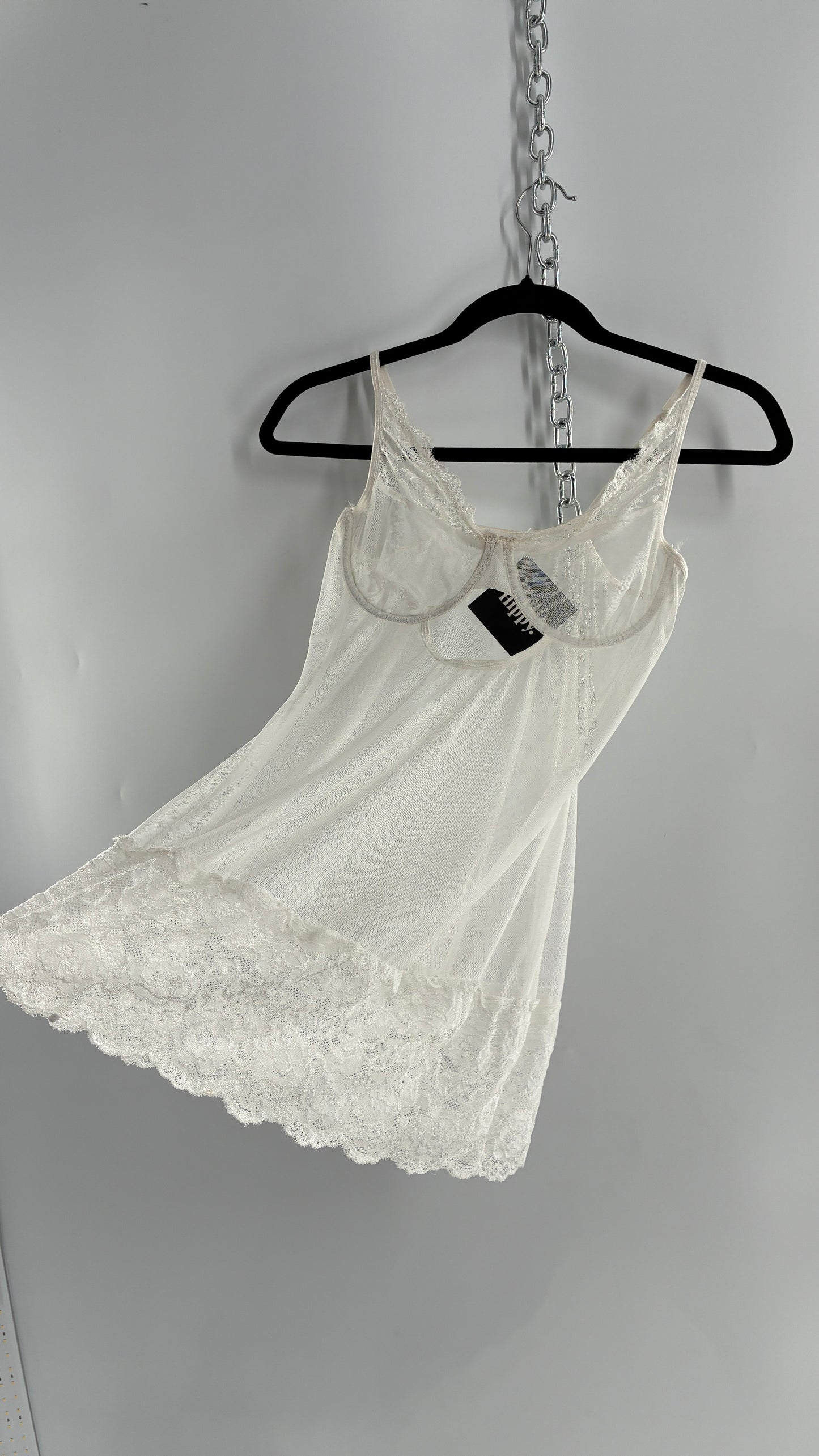 Vintage White Mesh Underwire Balconette Camisole with Thick Lace Band (S/M)