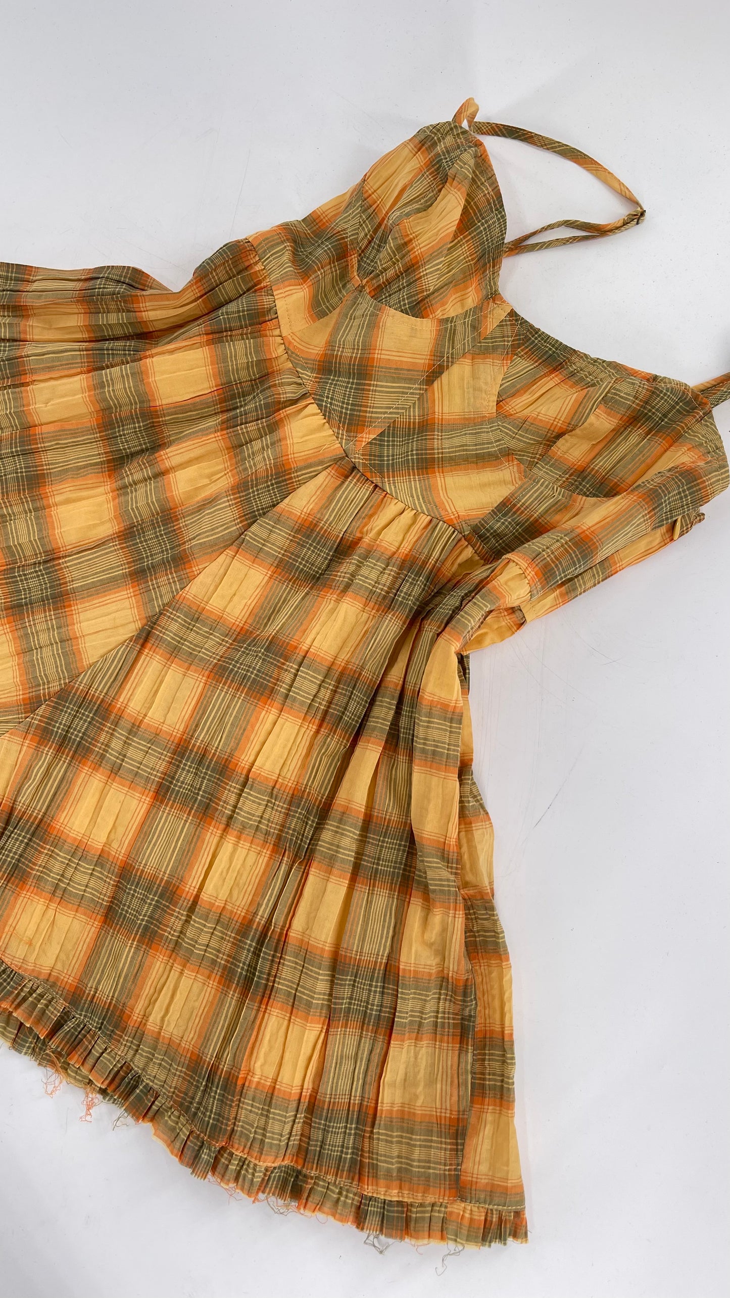 Urban Outfitters Yellow Plaid Playsuit Romper with Faux Bustier Stitching (Small)