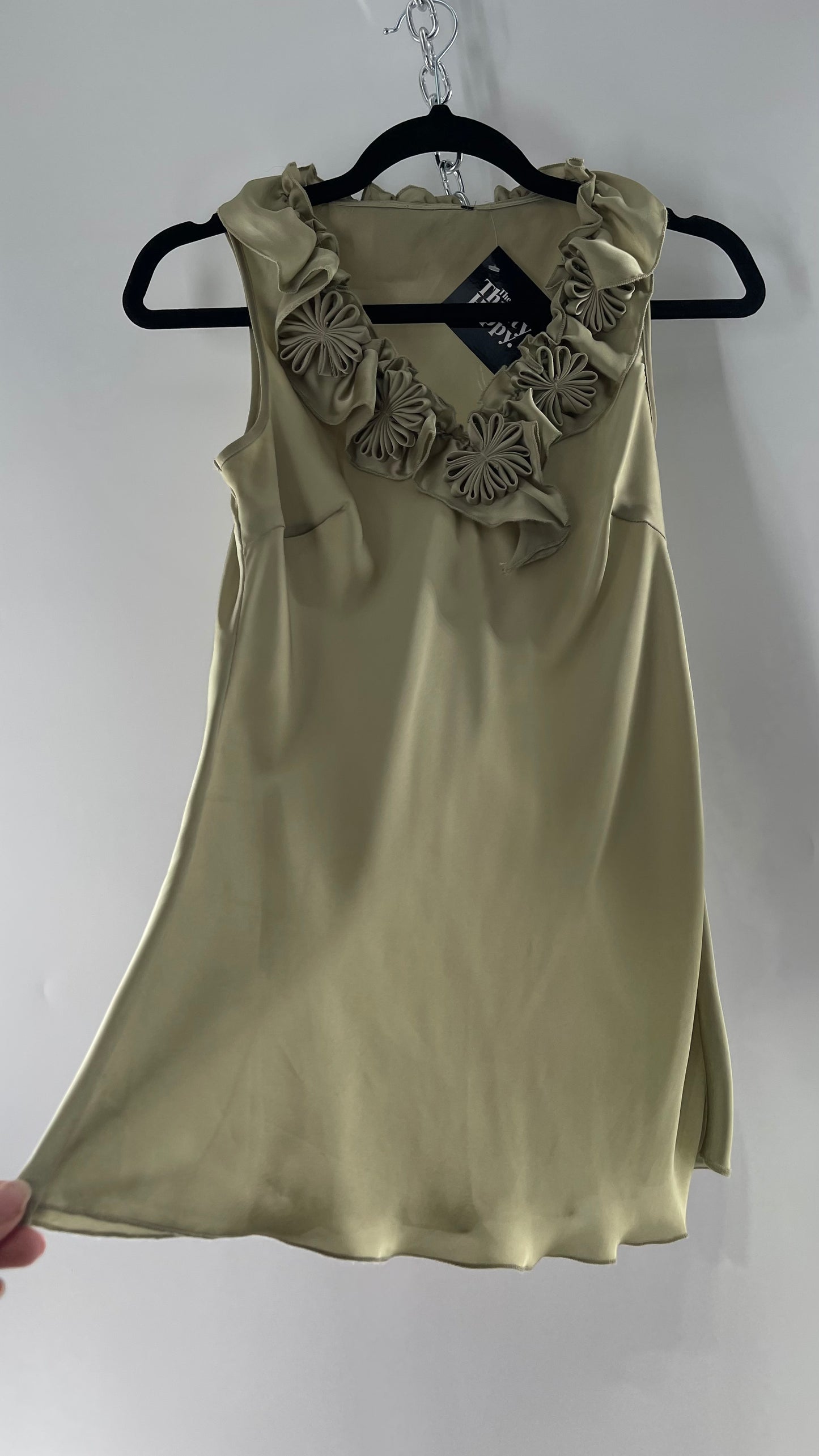 Sage Green Silky Sleeveless Tunic with Rosettes (Medium)
