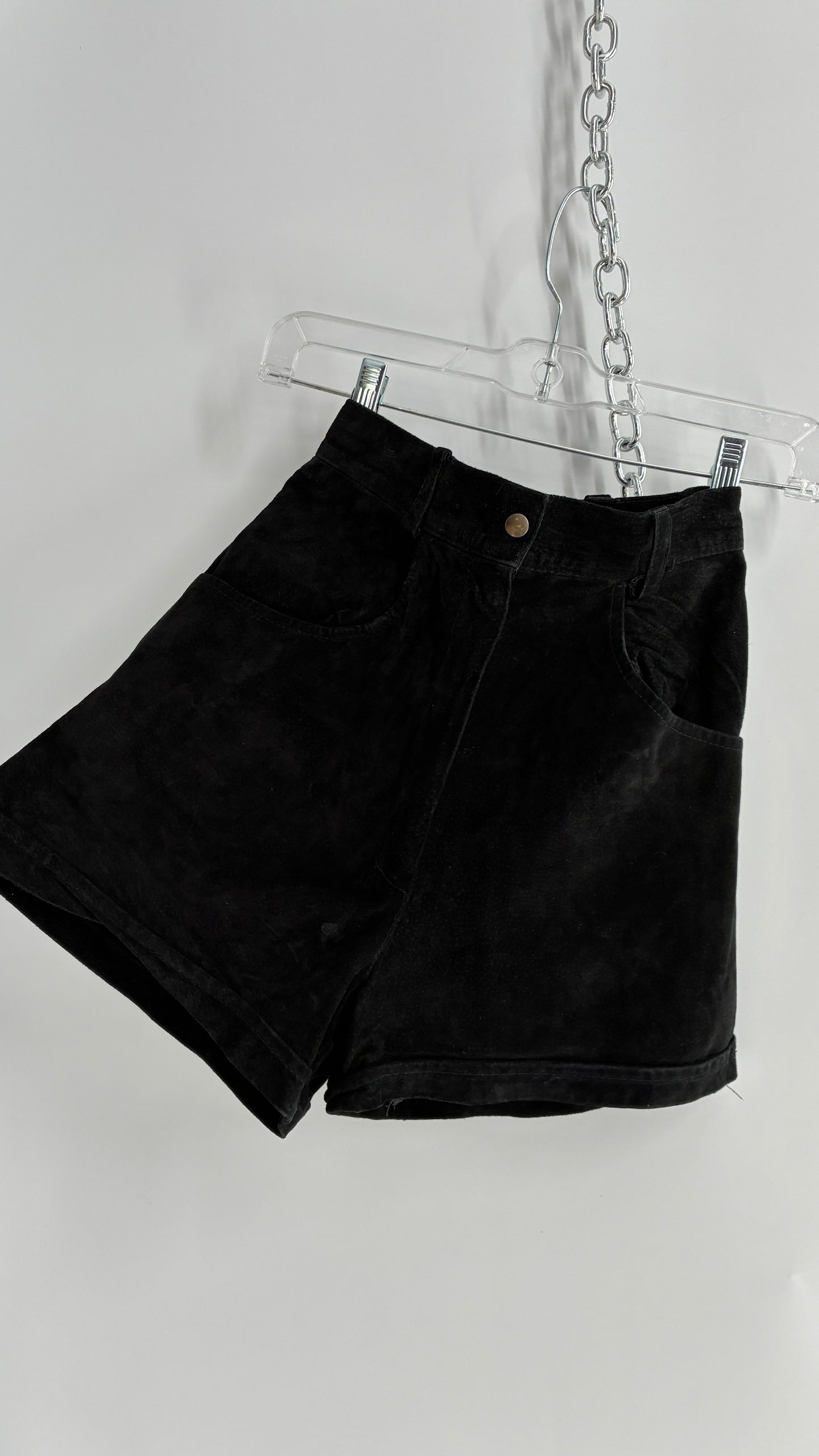 Vintage NEVADA BLUE Black Genuine Suede High Waisted Shorts (XS)