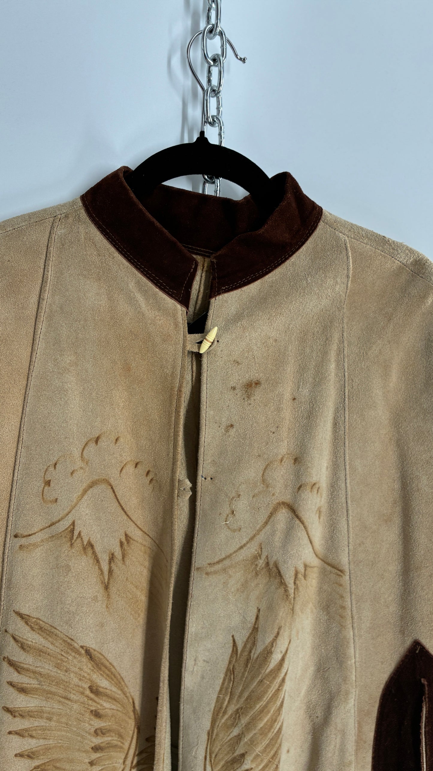 Vintage Animal Hide Engraved Poncho OverCoat (C)(One Size)