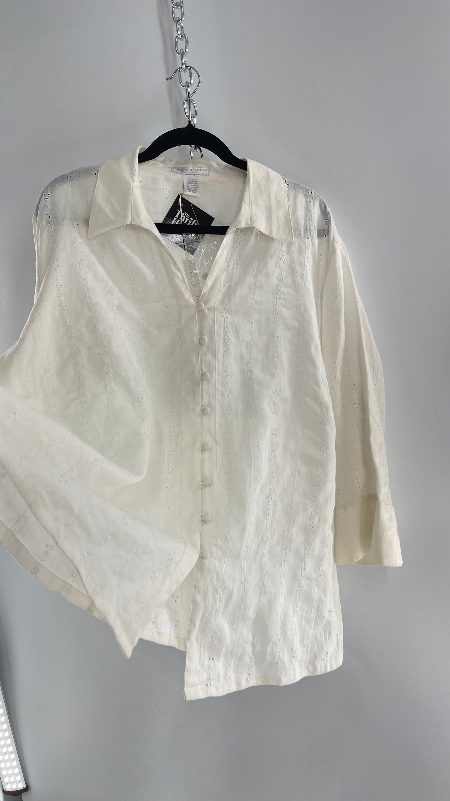 Sarah Spencer Off White 100% Embroidered Linen Blouse with Tags Attached (3X)