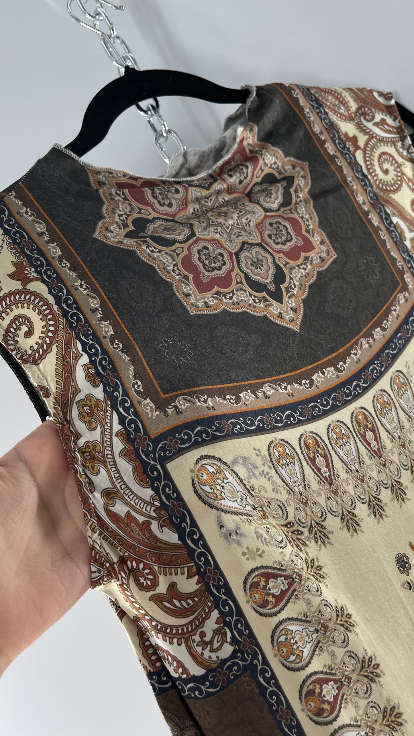 Free People CHASER Neutral Paisley Patterned Sleeveless High Neck Blouse (Small)