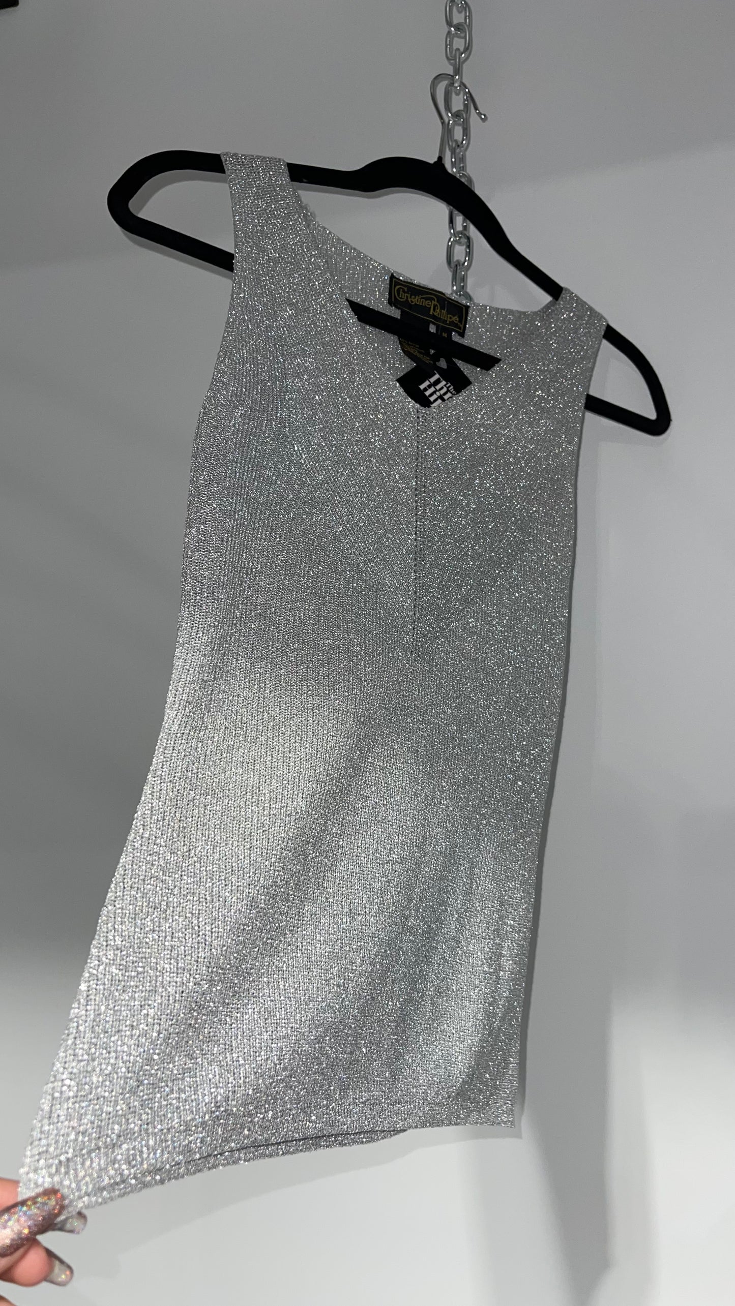 Vintage Christine Phillipe Vintage Metallic Silver Tinsel Knit Tank (Medium)