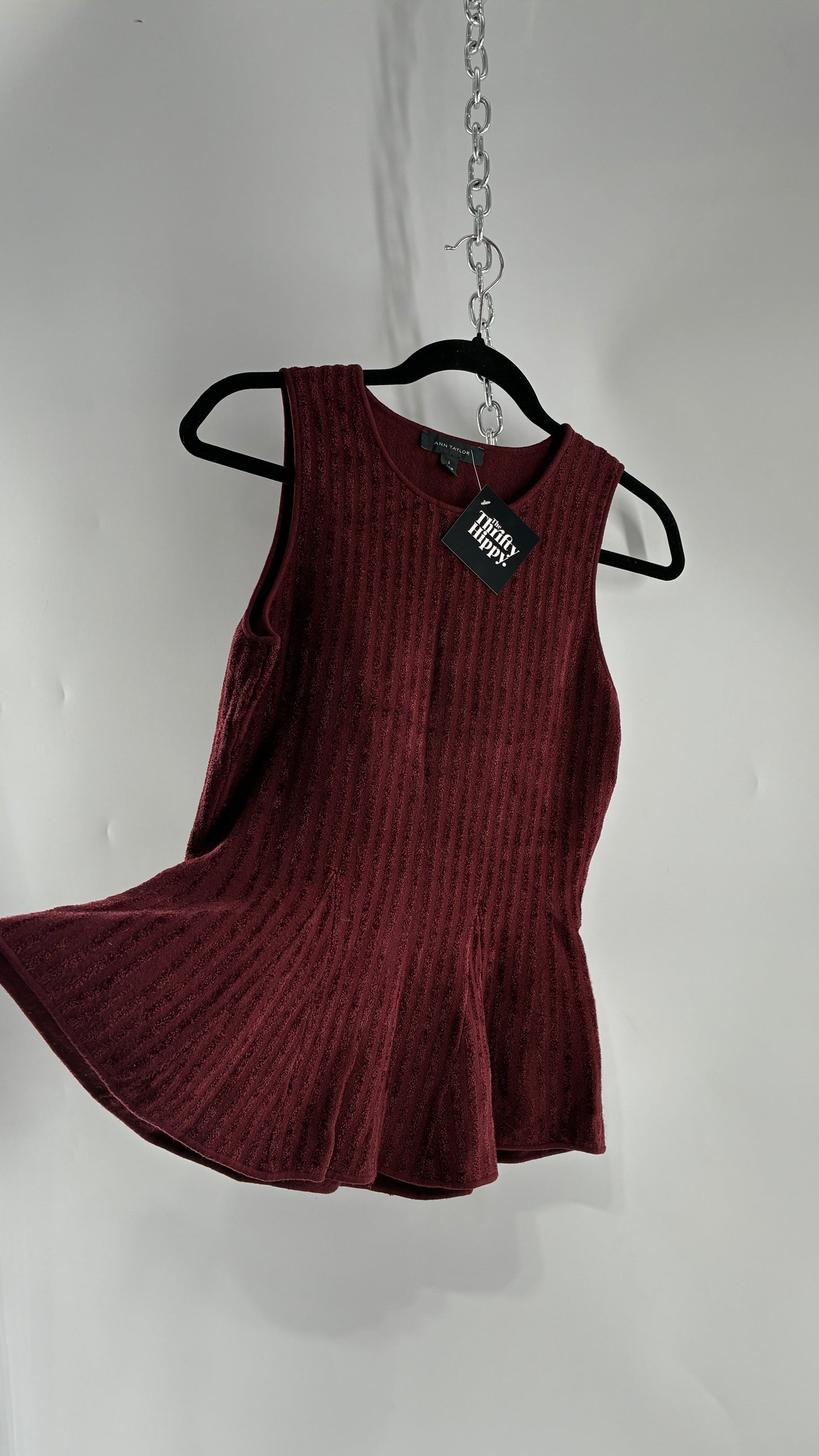 ANN TAYLOR Heavy Knit Burgundy Peplum Top (Small)