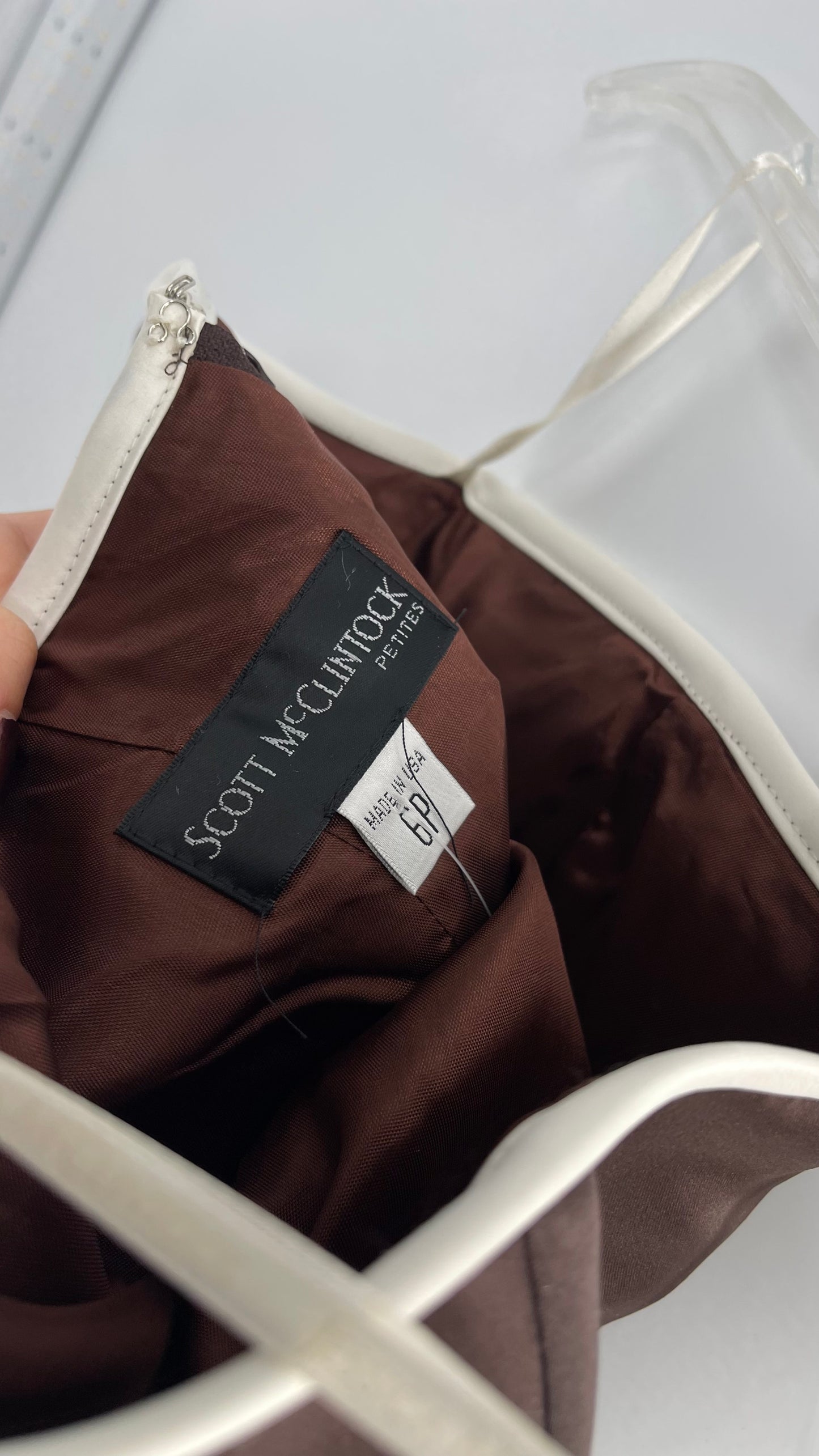 Vintage 90s Style Scott McClintock Dark Brown Satin A-Line Dress with Straight Bust Line (6)