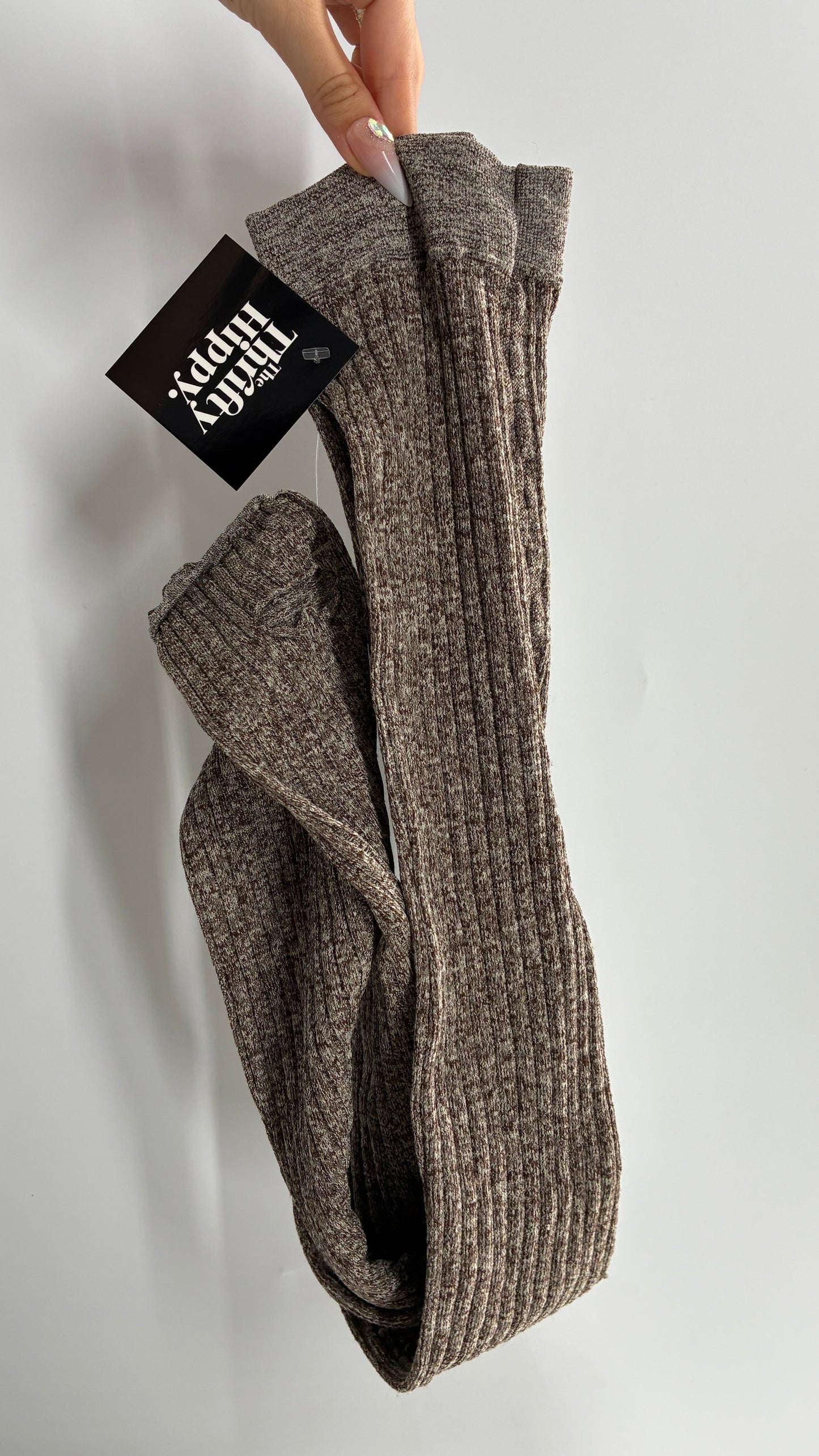 NWOT Brown Taupe Ribbed Knit Footless Tights