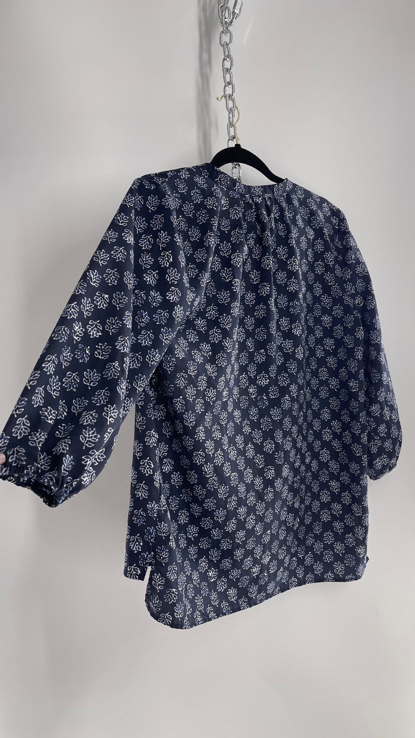 Michael Kors Navy Blouse with Gold Zipper Hardware (6)