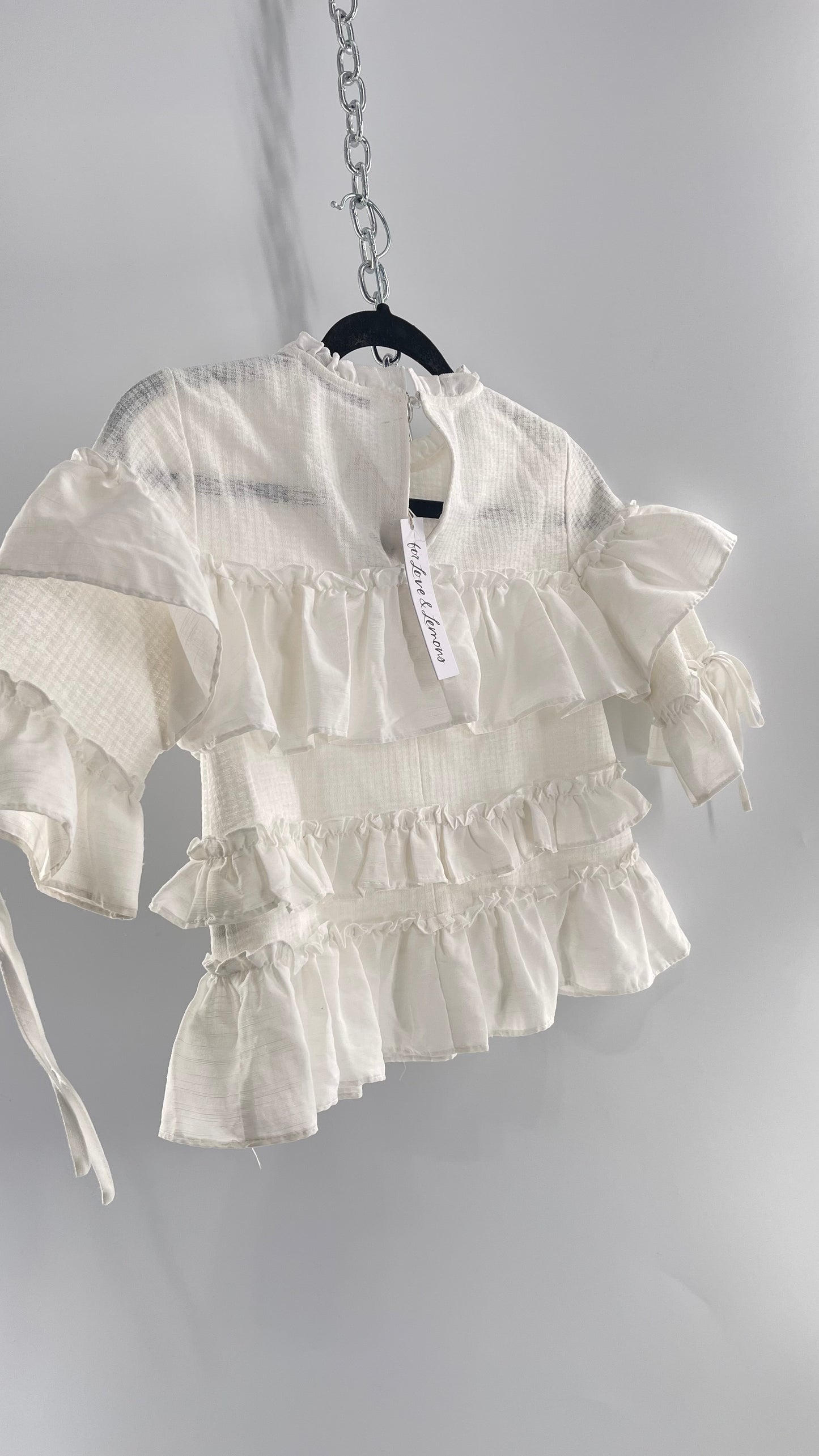 For Love and Lemons English Factory White Ruffle Cloud Blouse with Tags Attached (XS)