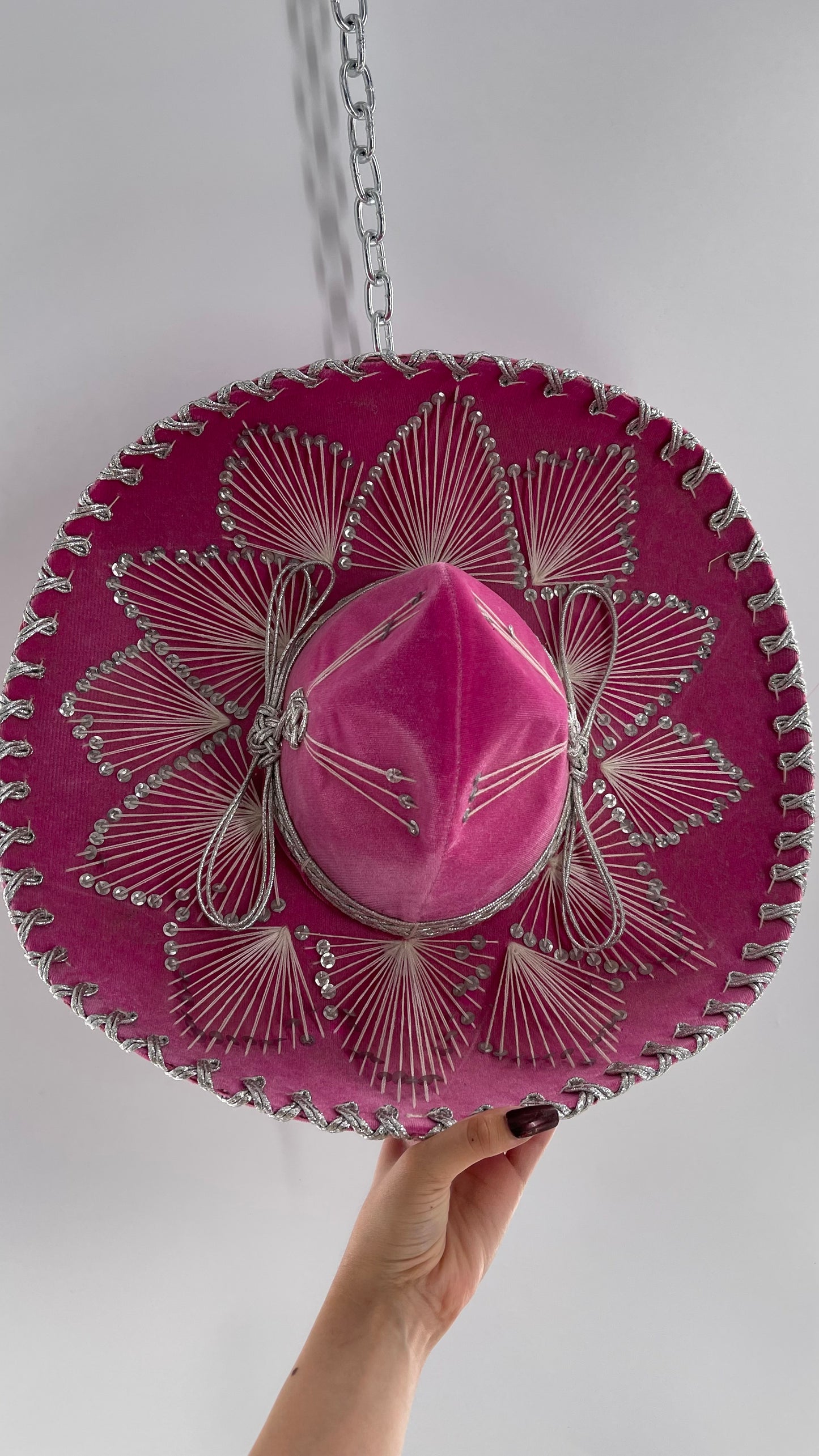 Vintage 1970s Pink and Silver Salazar Yepez Sombrero