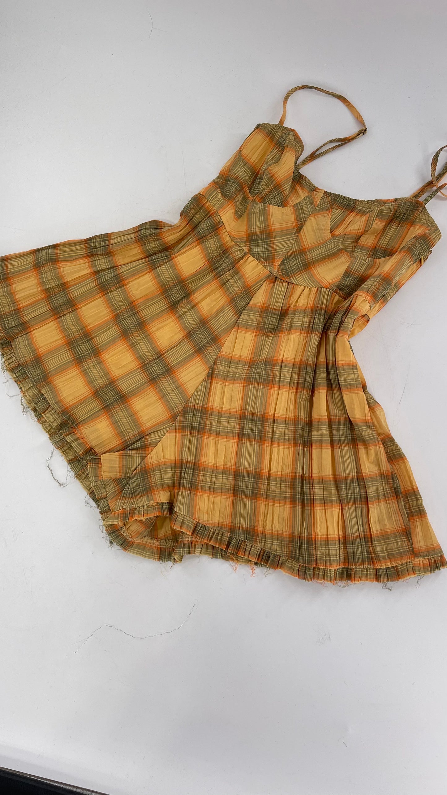 Urban Outfitters Yellow Plaid Playsuit Romper with Faux Bustier Stitching (Small)