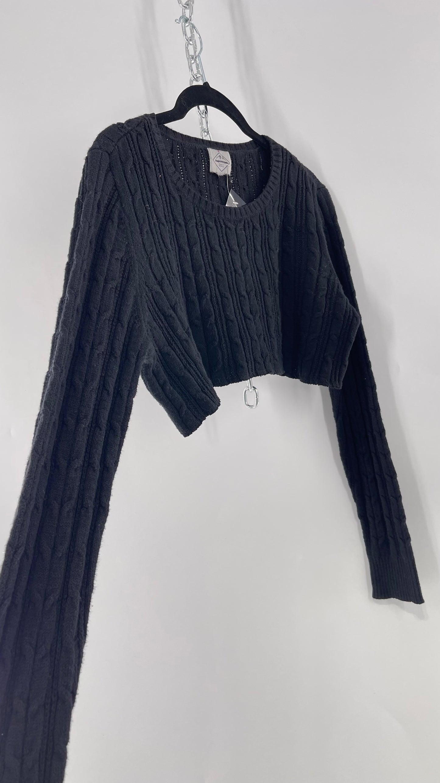 Urban Outfitters Reworked Cropped Cableknit Black Sweater (Medium)