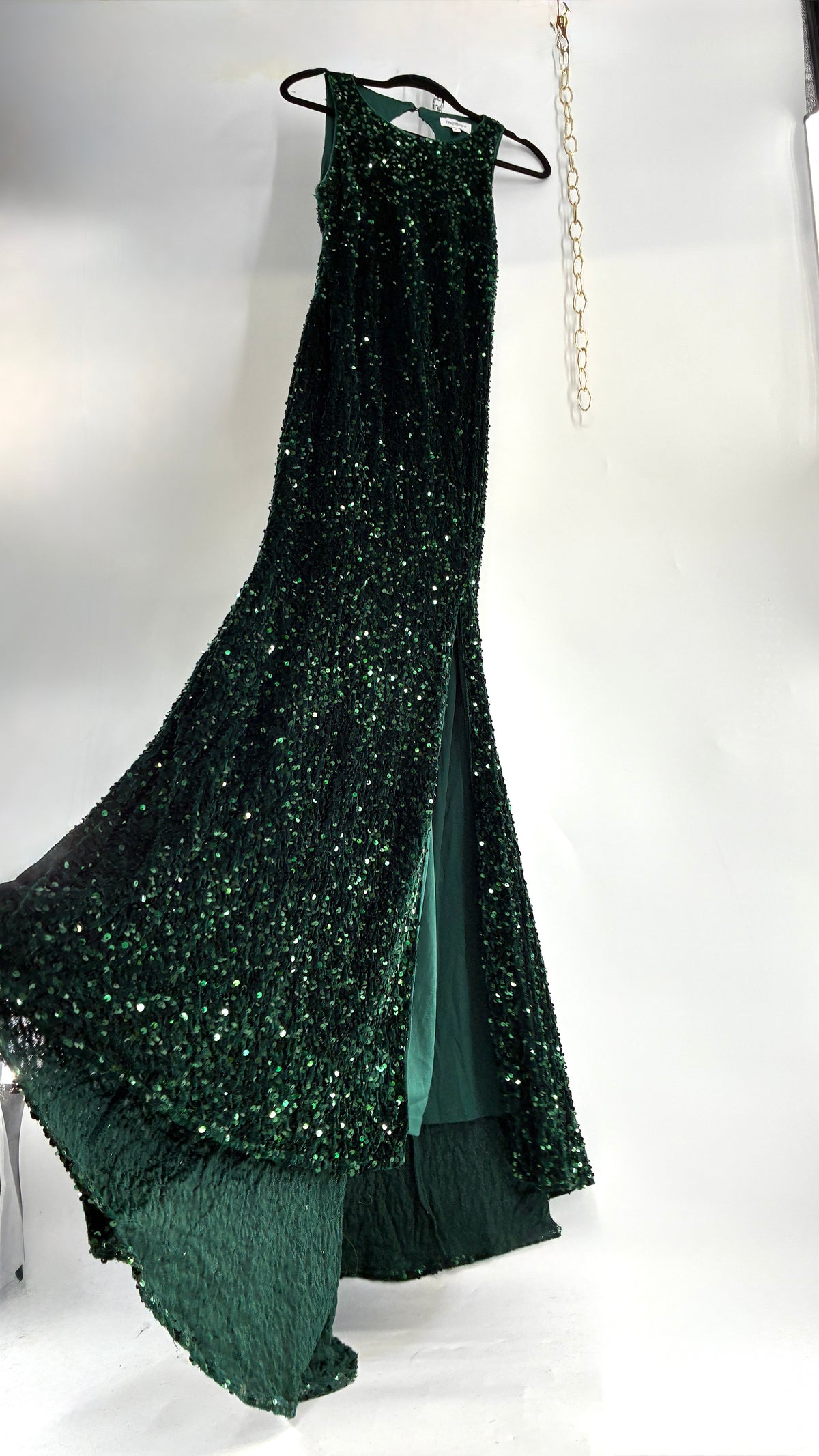 FAERIESTY Elegant Round Neck Sleeveless Sequin Mermaid Dress (XL)