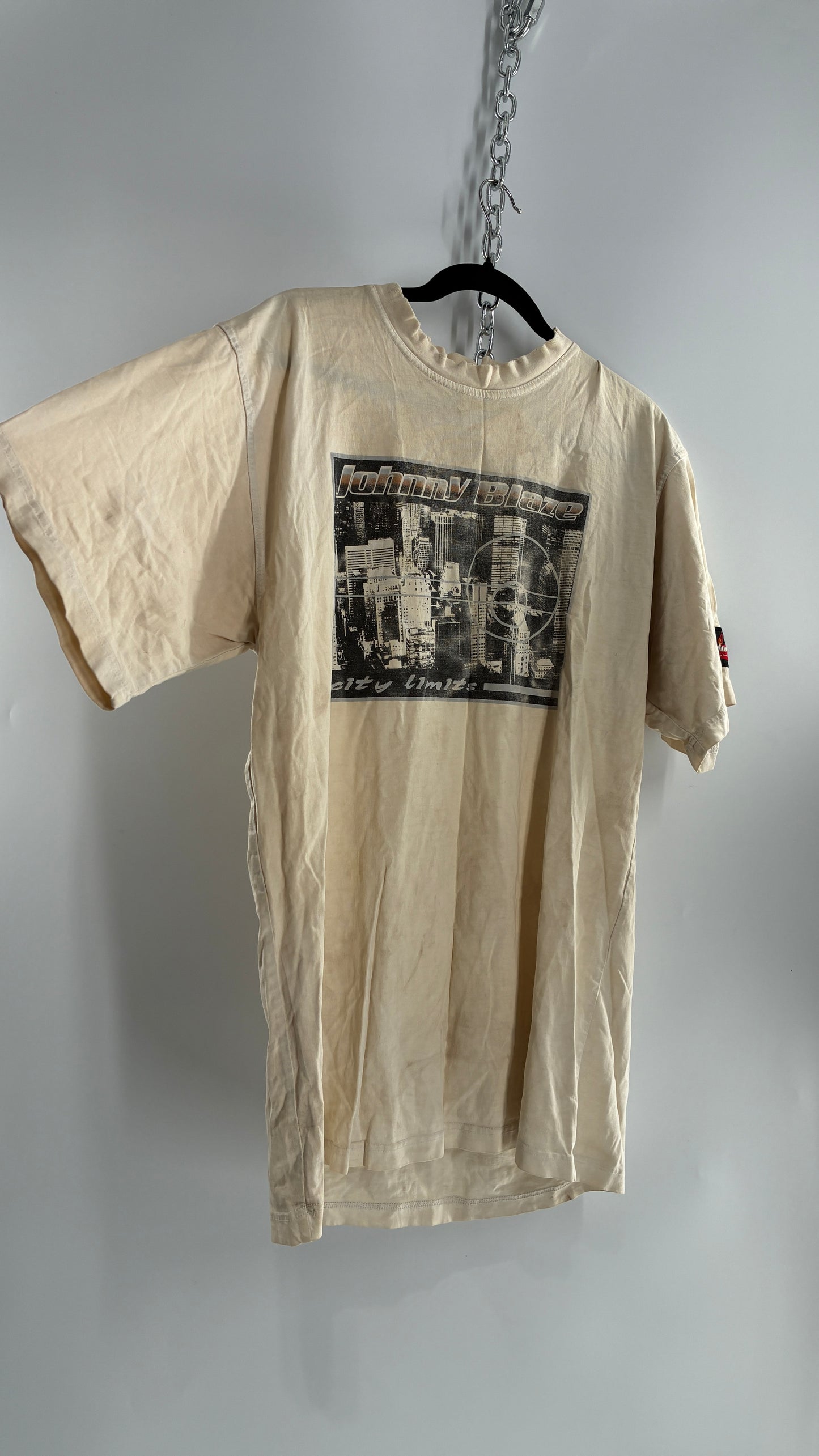 Vintage JOHNNY BLAZE Distressed, Rugged Graphic T Shirt (L)