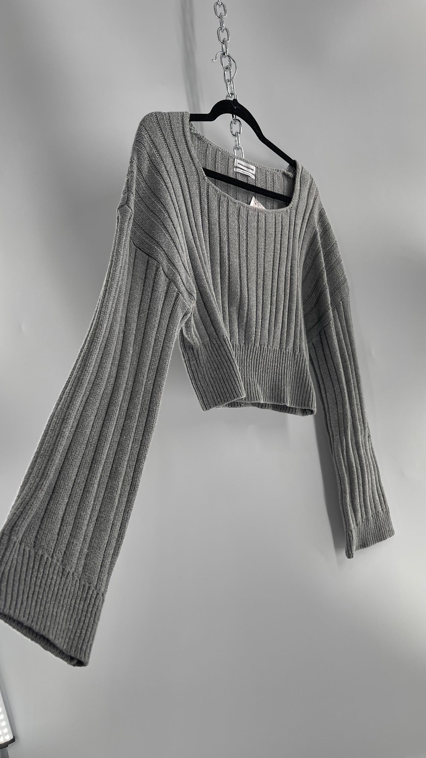 Urban Outfitters Grey Knit Ribbed Cropped Sweater (L)