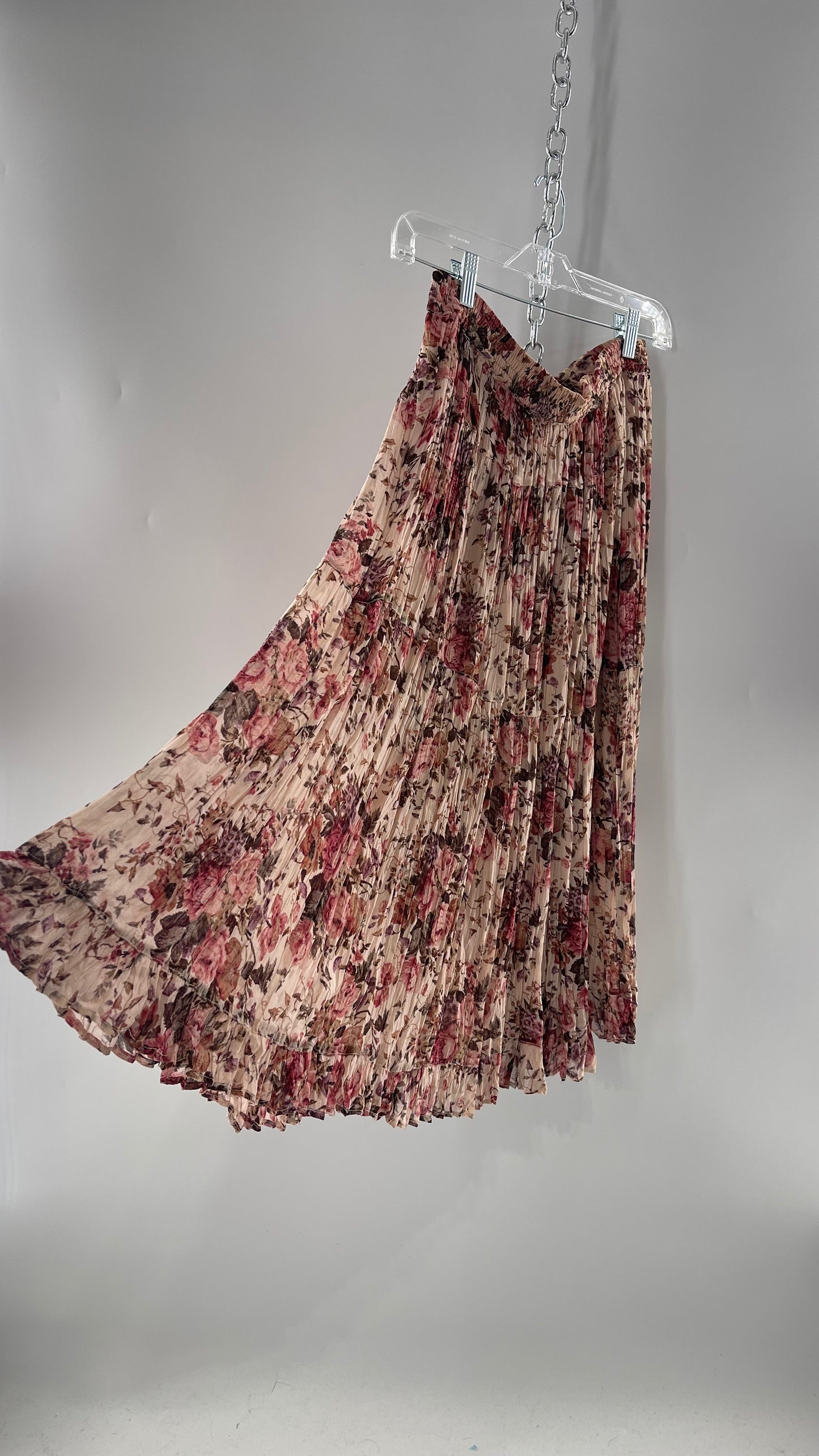 Vintage Hand Made Romantic Pink Floral Skirt (L)