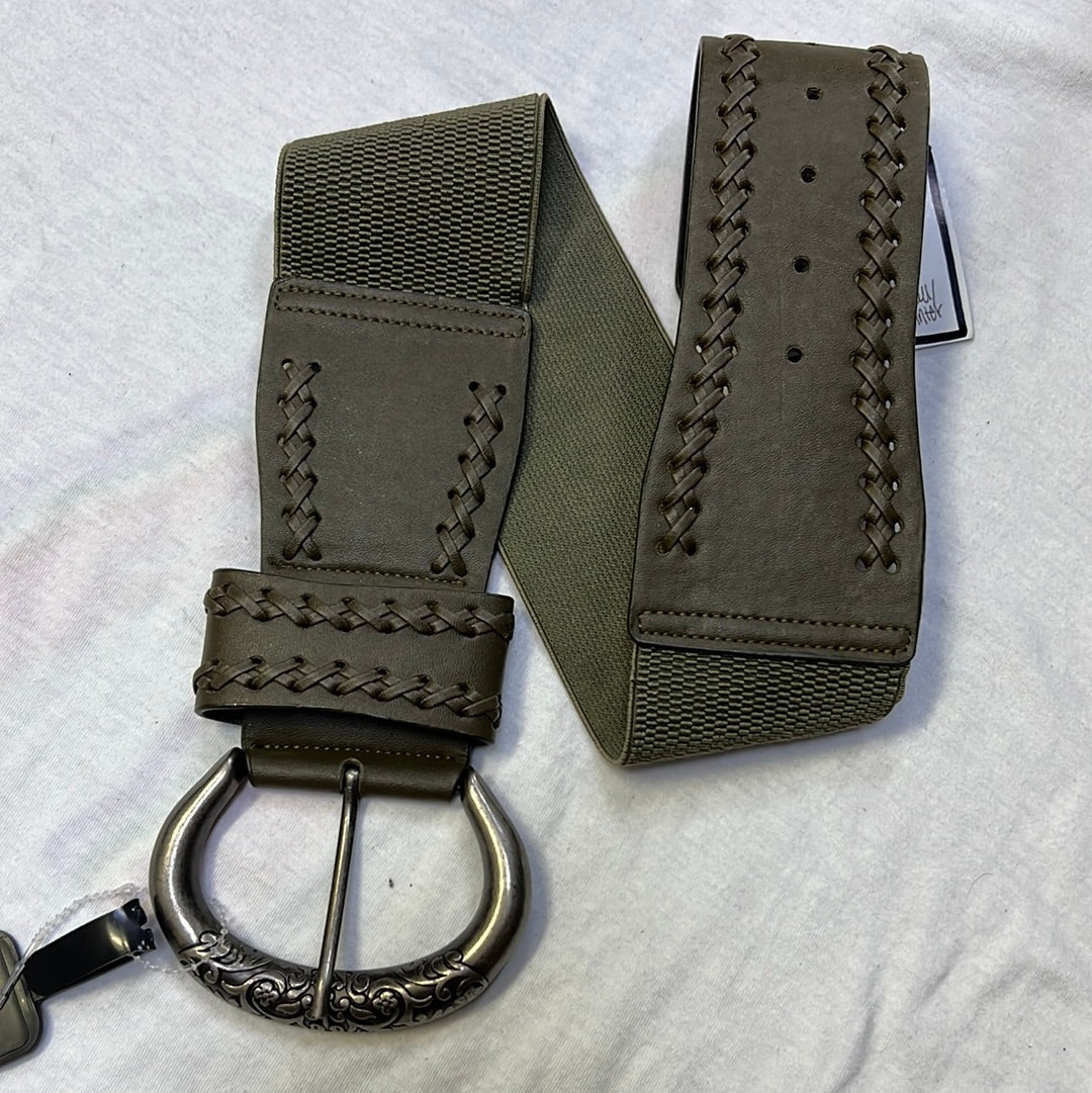 Body Central Olive Green Leather Elastic Belt SM