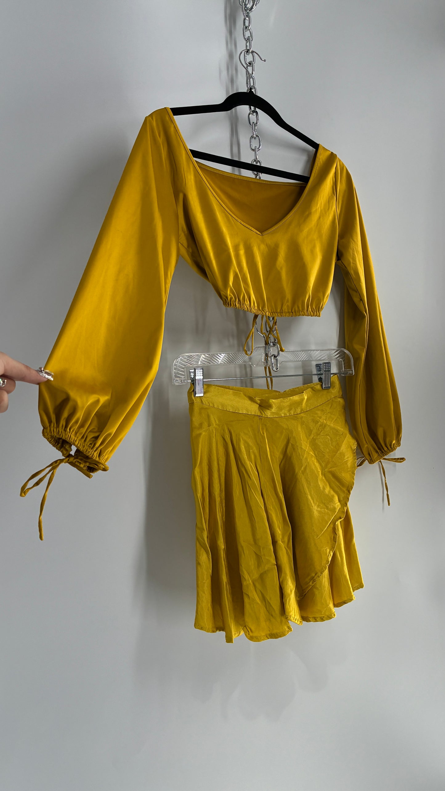 Golden Yellow Set: Free People Bubble Sleeve Top (S) Skirt Urban Outfitters Skirt (XS)
