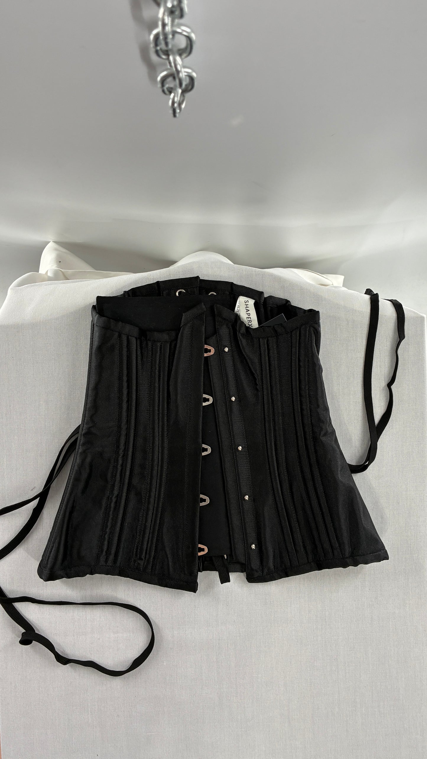 Vintage SHAPERX Black Satin Heavy Duty Ribbed Corset (XS)