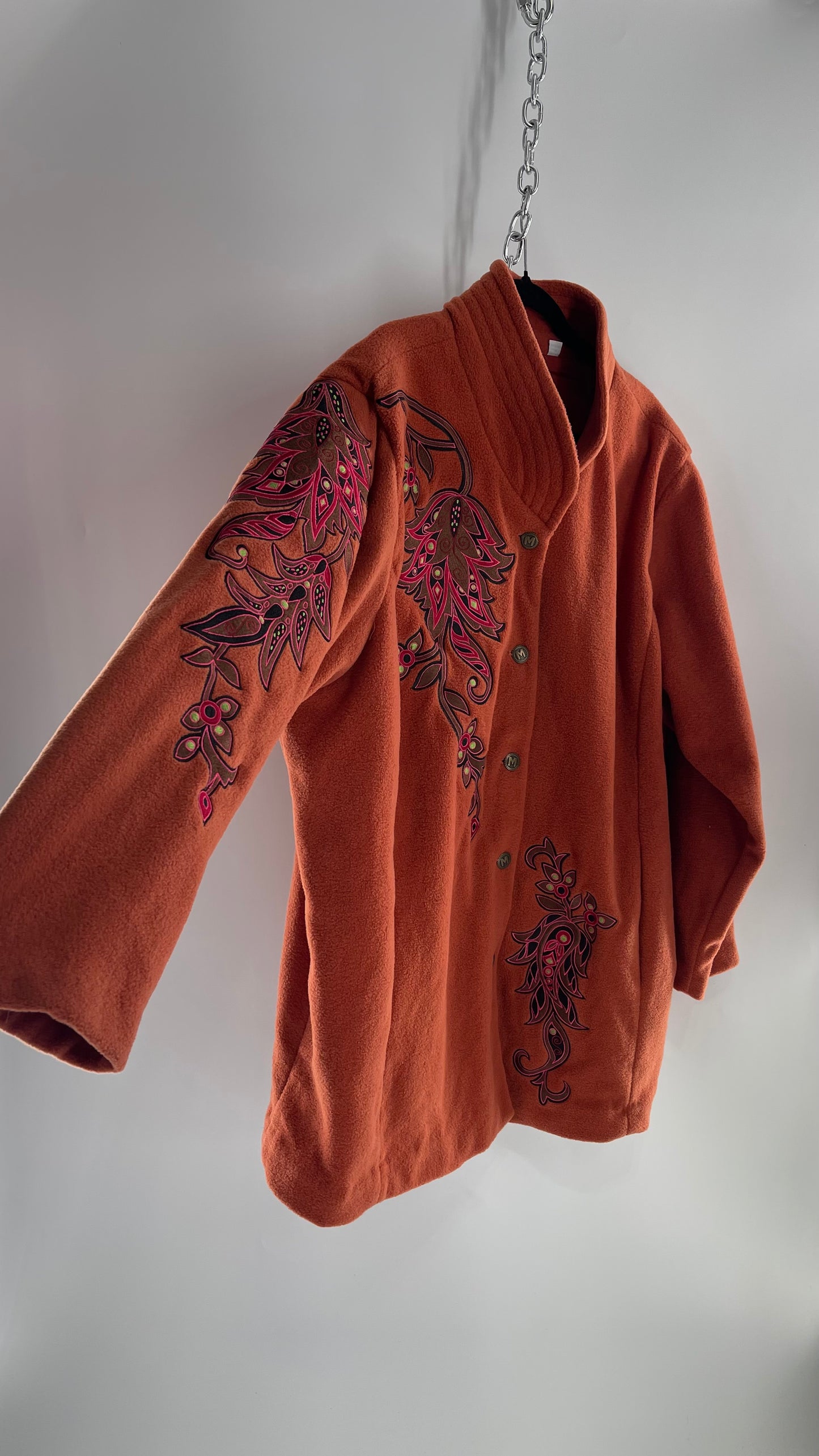 Deadstock Vintage Bob Mackie Orange Coat with Embroidered Sleeves and Body, Embossed Buttons and Tags Attached (XXXL)