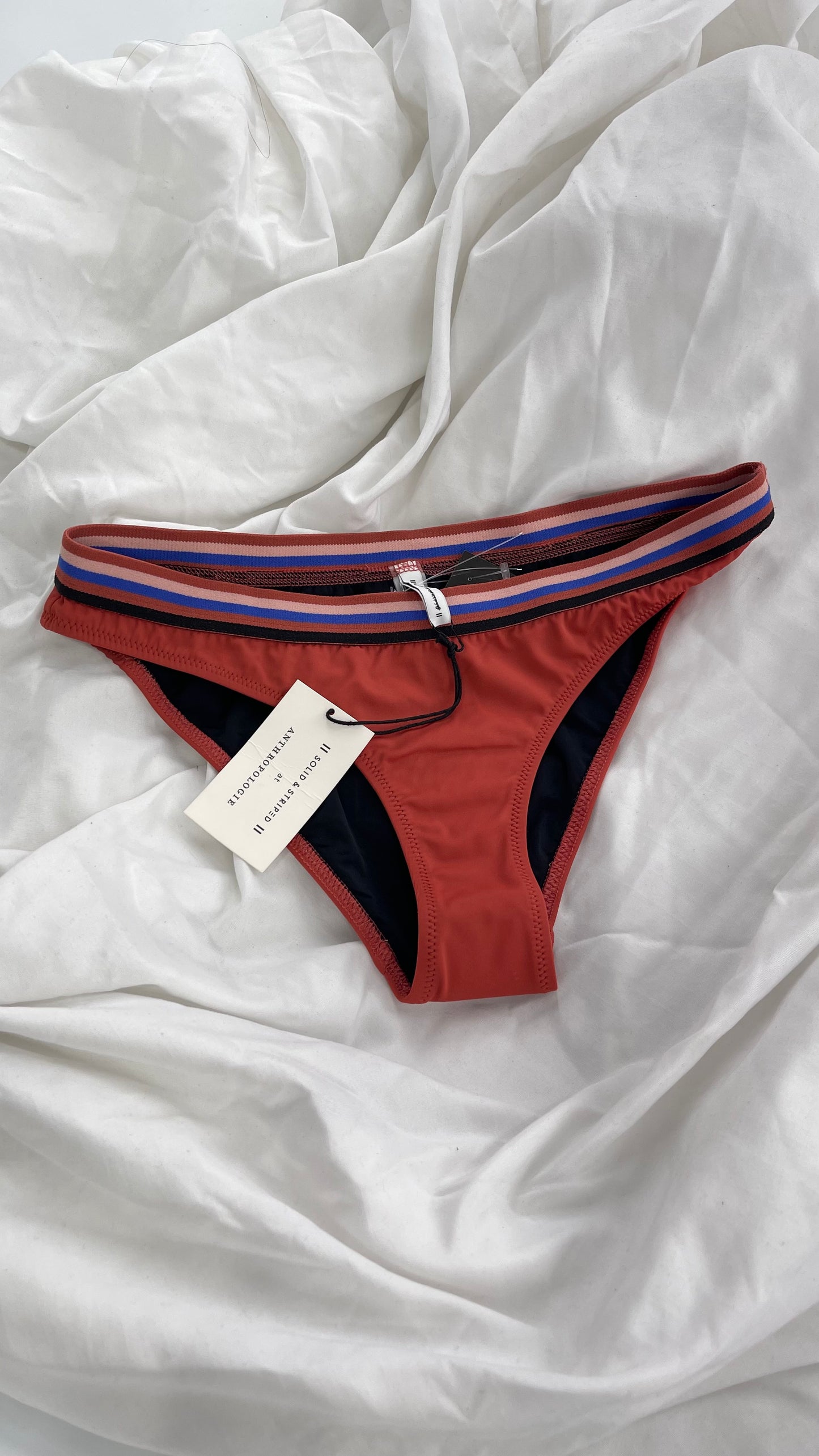 Anthropologie Brick Swim Bottoms with Striped Elastic Waistband with Tags Attached (Large)