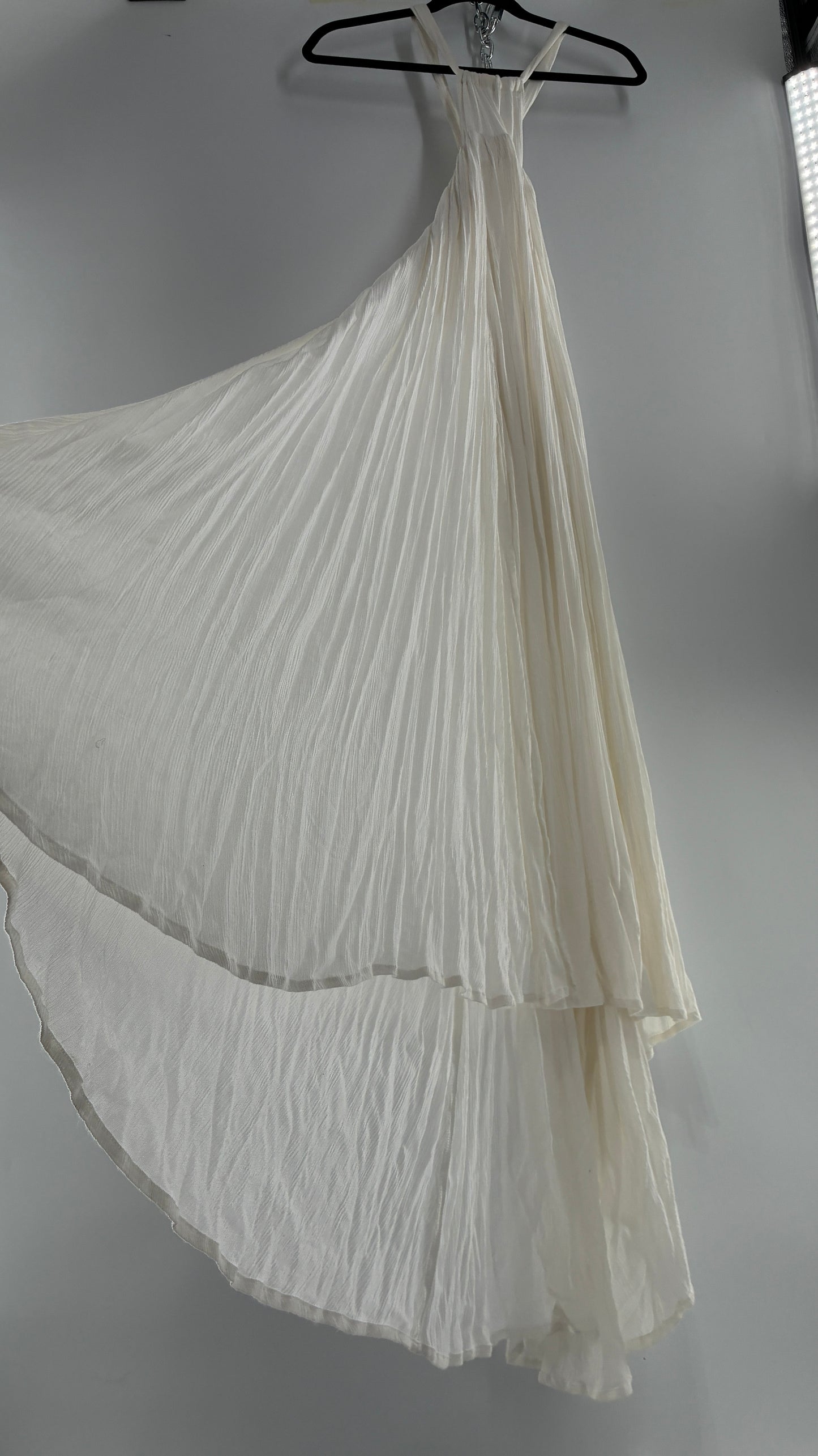Free People White Voluminous Maxi Gown with Low Open Back (XS)