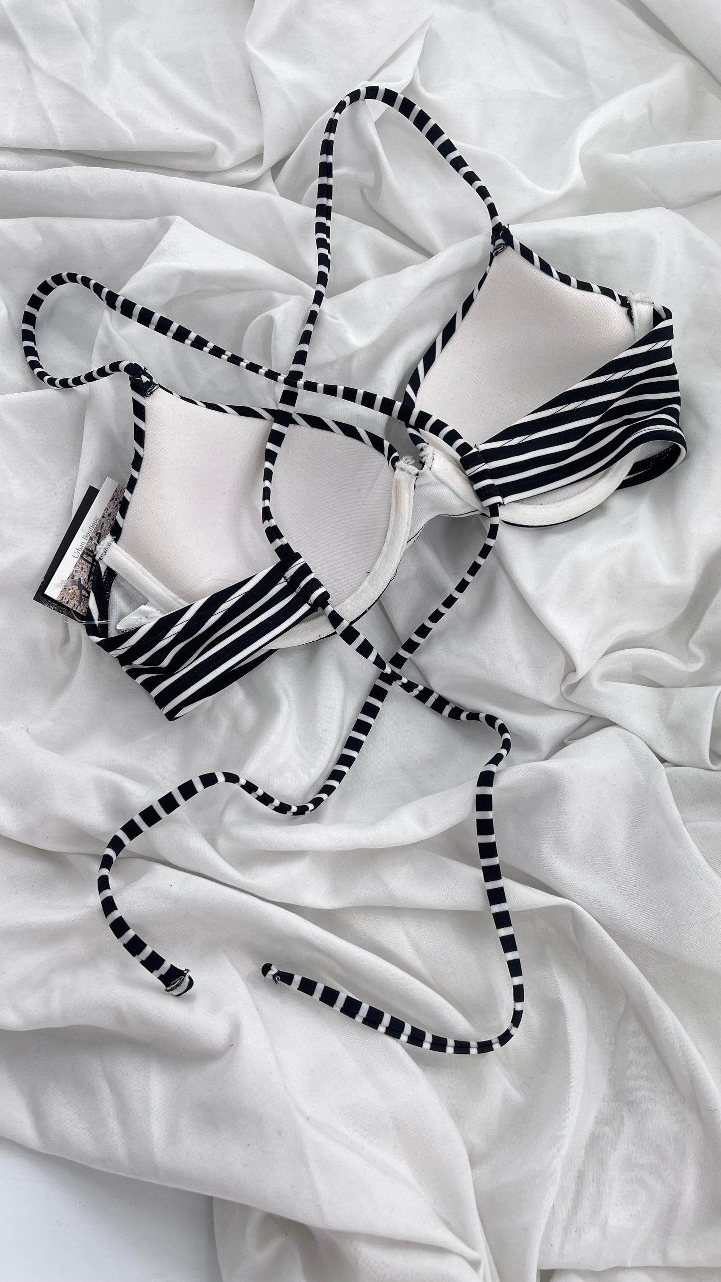Urban Outfitters Out From Under Black White Striped Underwire Swim Top (Small)