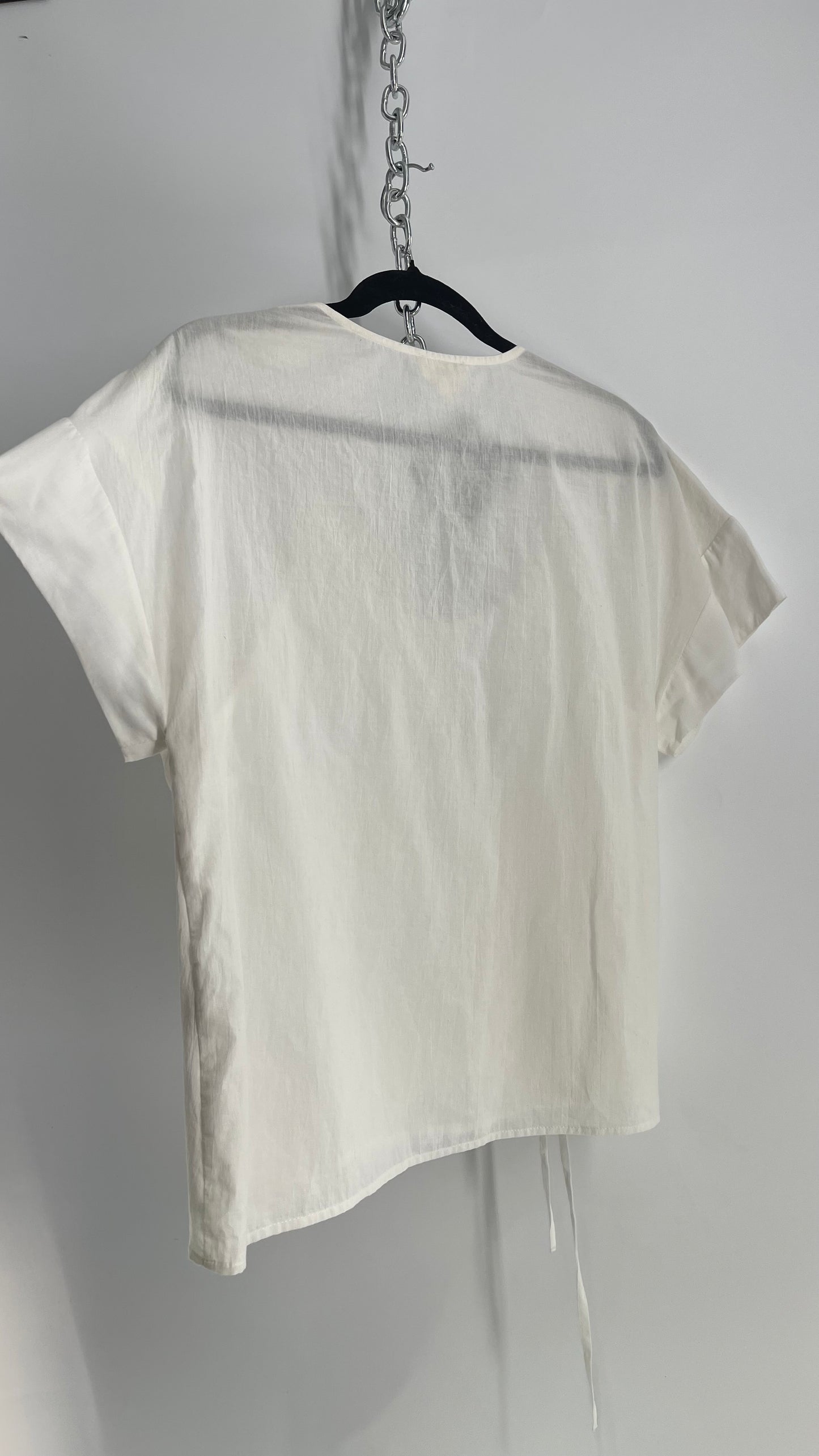 Anthropologie The Korner White Top with Eyelet Lace Scalloped Details (XL)