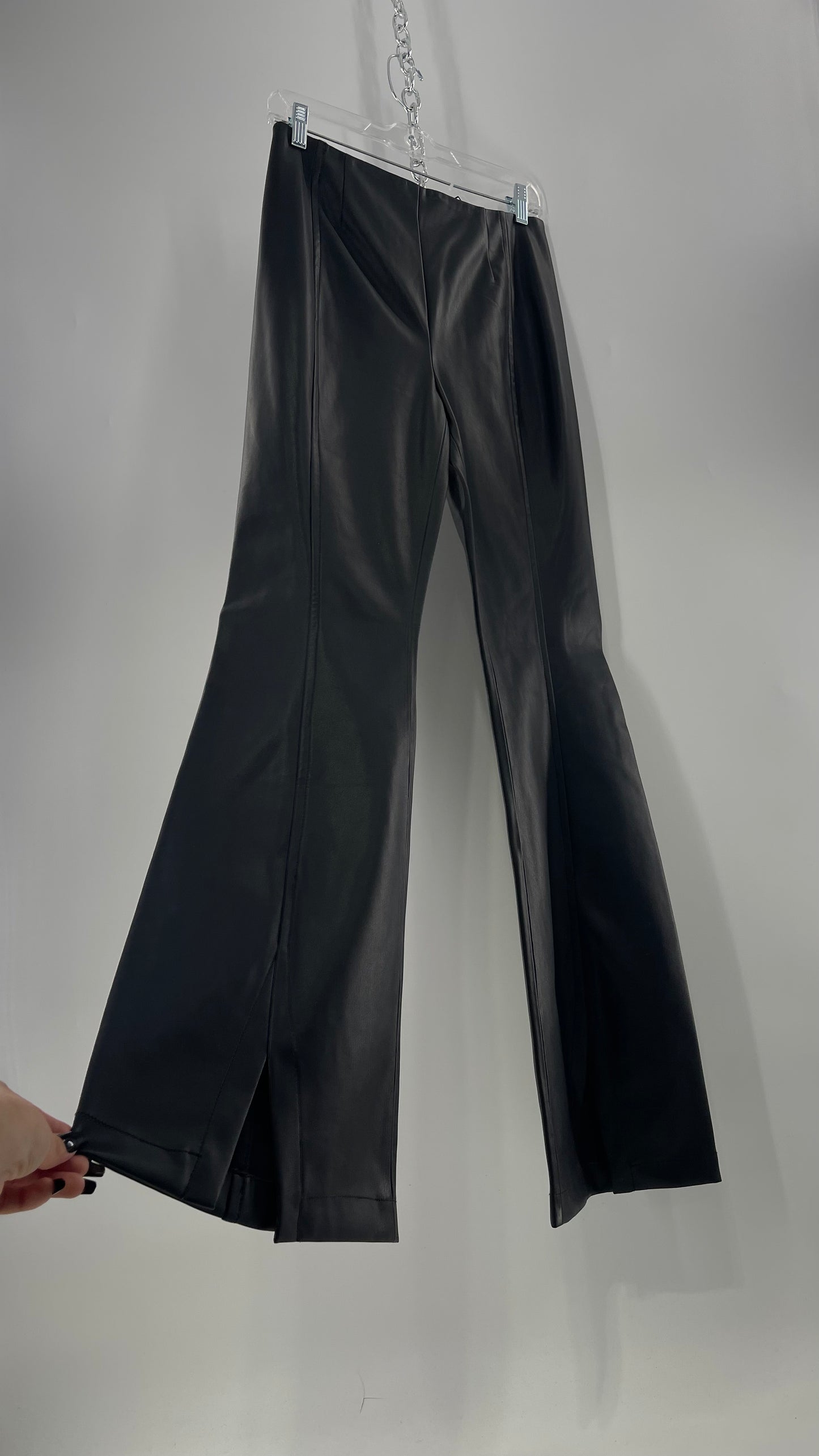 Free People Black Vegan Leather Kick Flares (28)