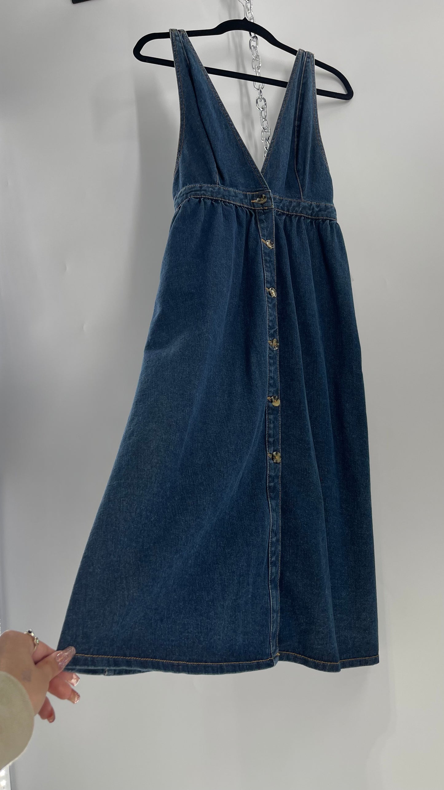 Urban Outfitters Medium Wash Denim Button Front Midi Dress (S)