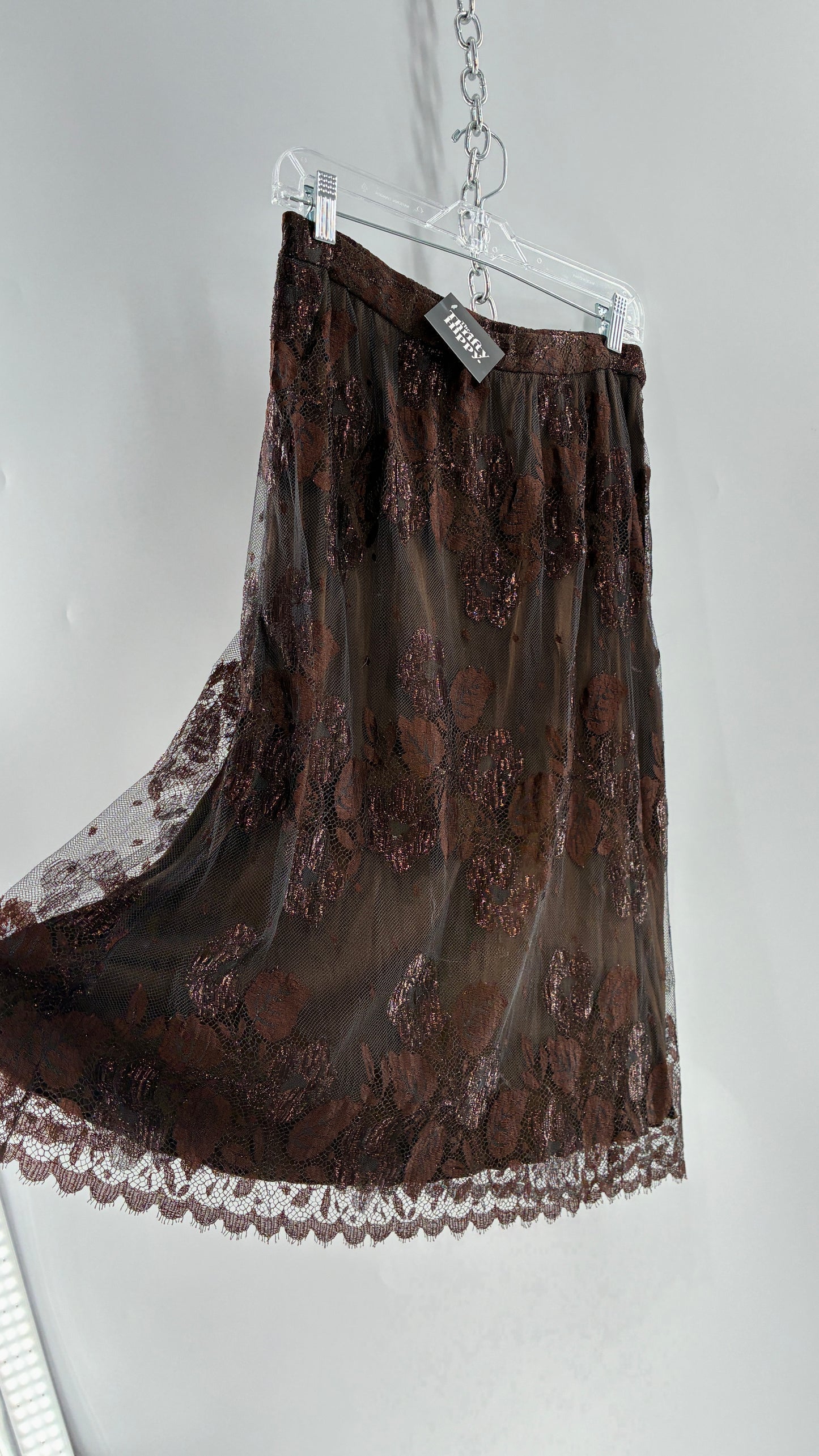 Vintage Brown Bronze Metallic Lace Skirt (S/M)