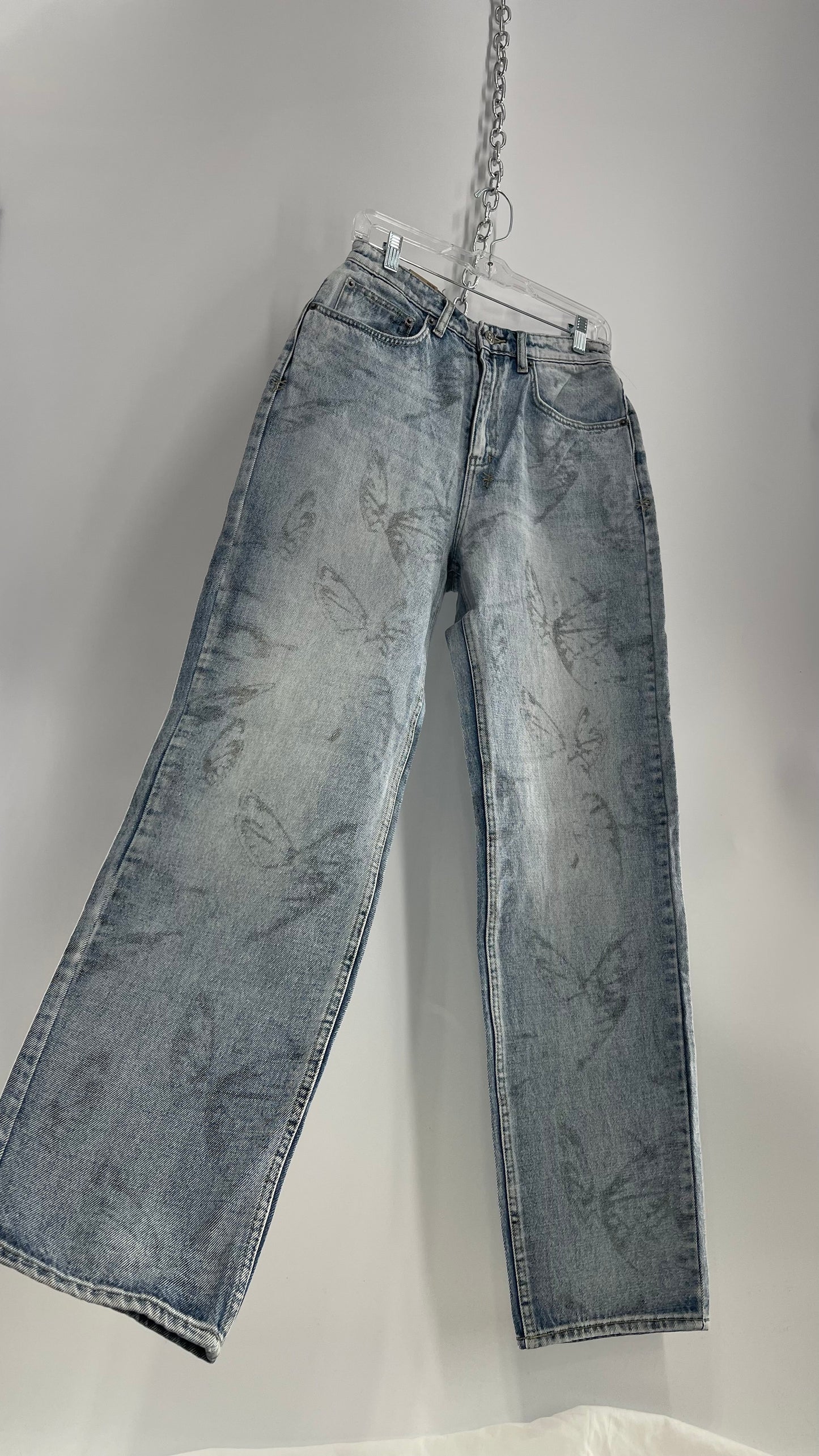 KSUBI Light Wash Butterfly Graphic Jeans with Tags Attached (28)