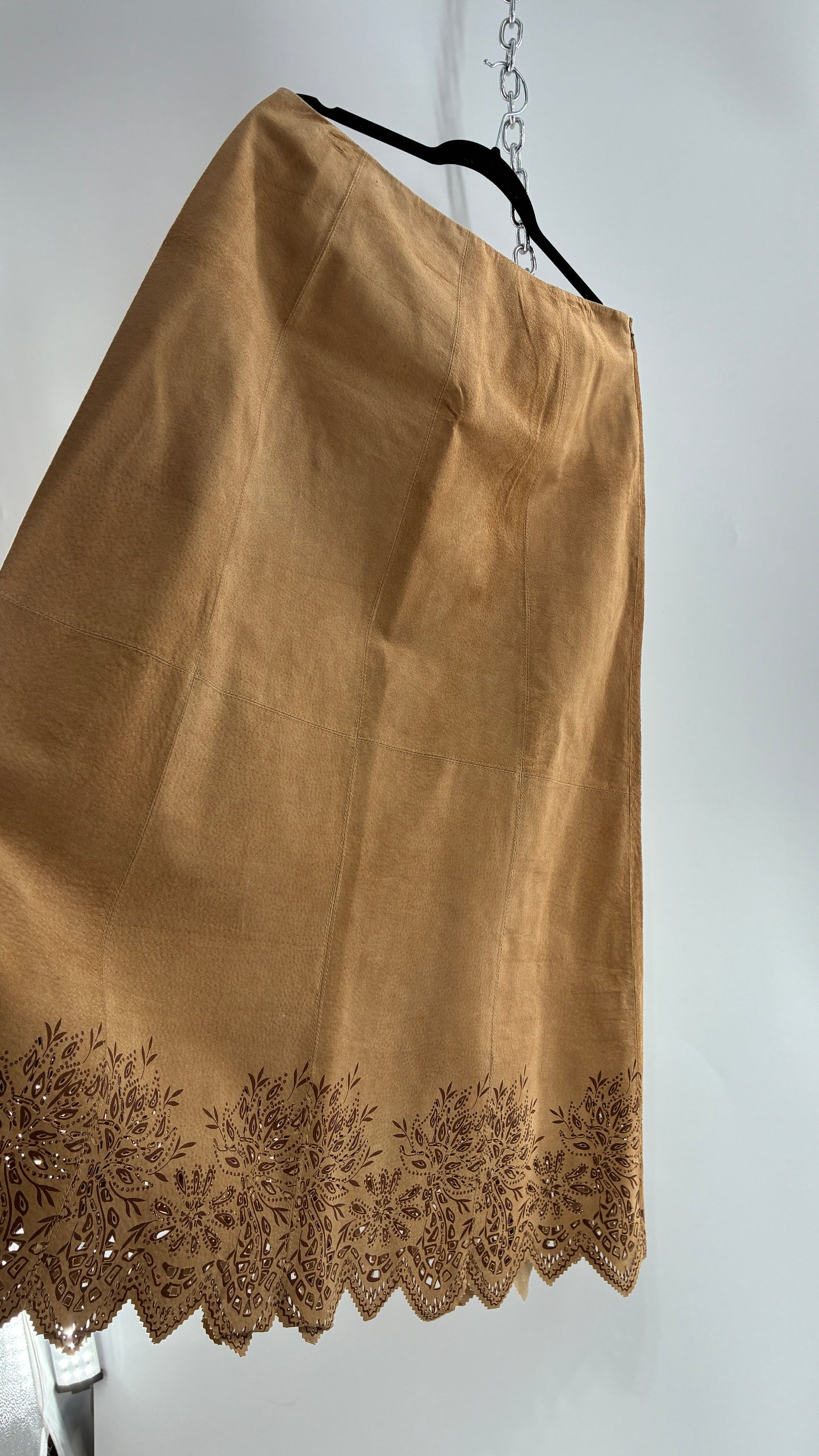 Deadstock Vintage Cold Water Creek Genuine Leather Hip Skirt with Lace Hem (14)