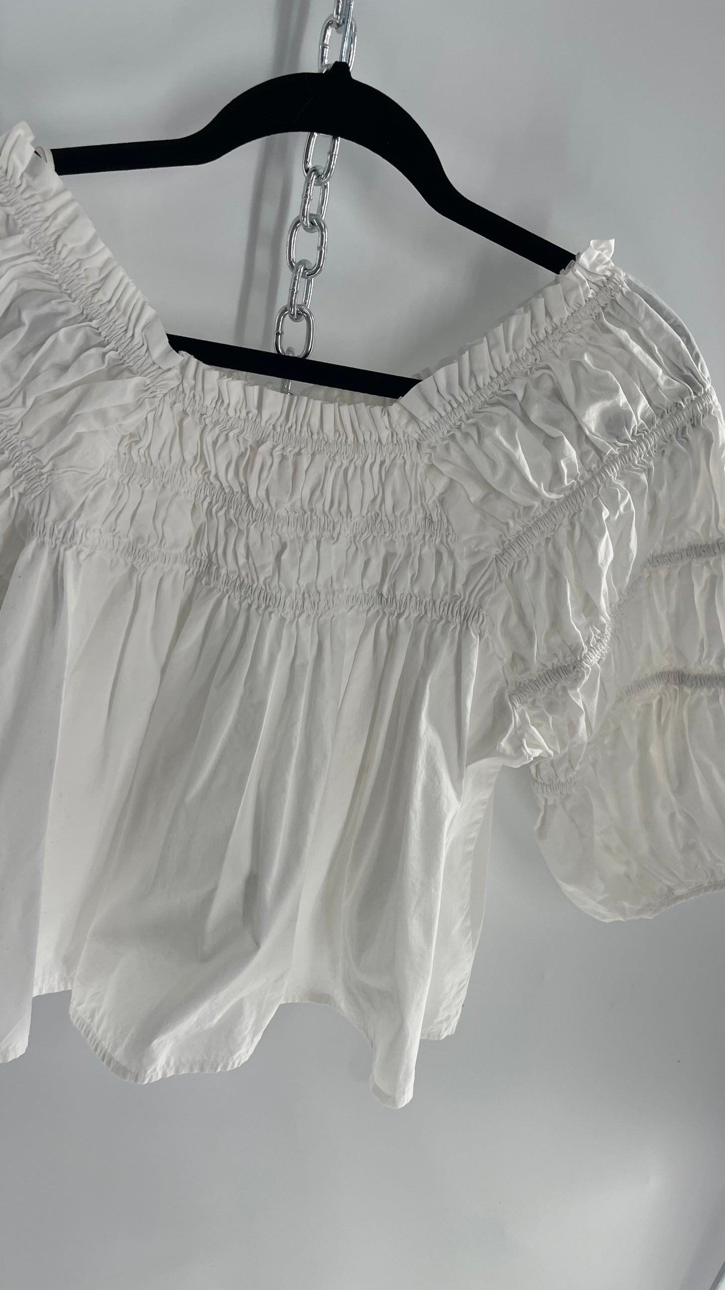 Free People White Smocked Blouse (XS)