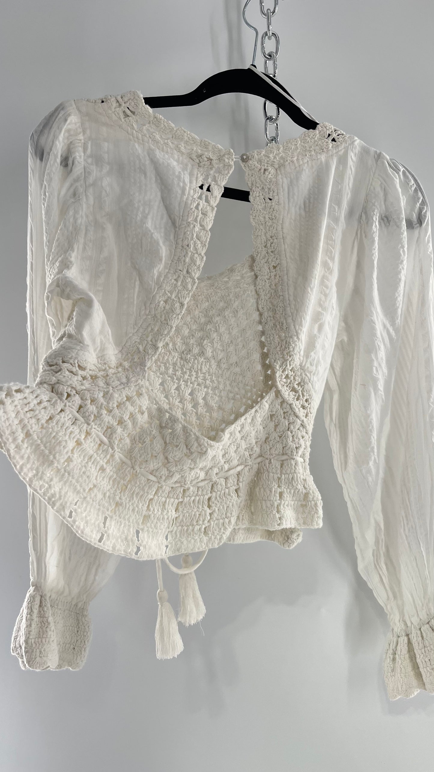 Free People White Crochet “Megan” Top (Small)