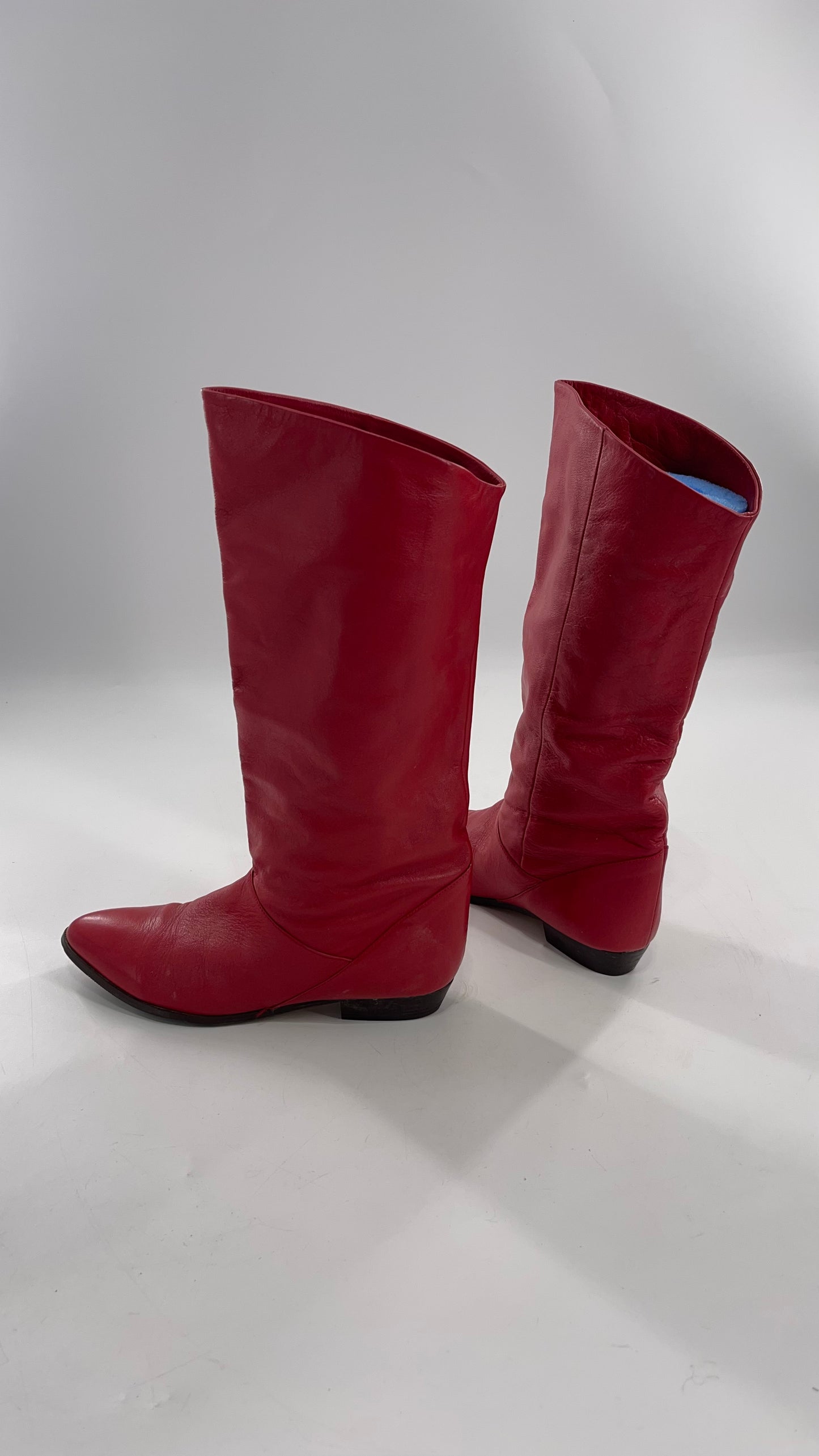 Vintage 1980s Red Argentinian Leather Pointed Toe Baggy Boots (8)