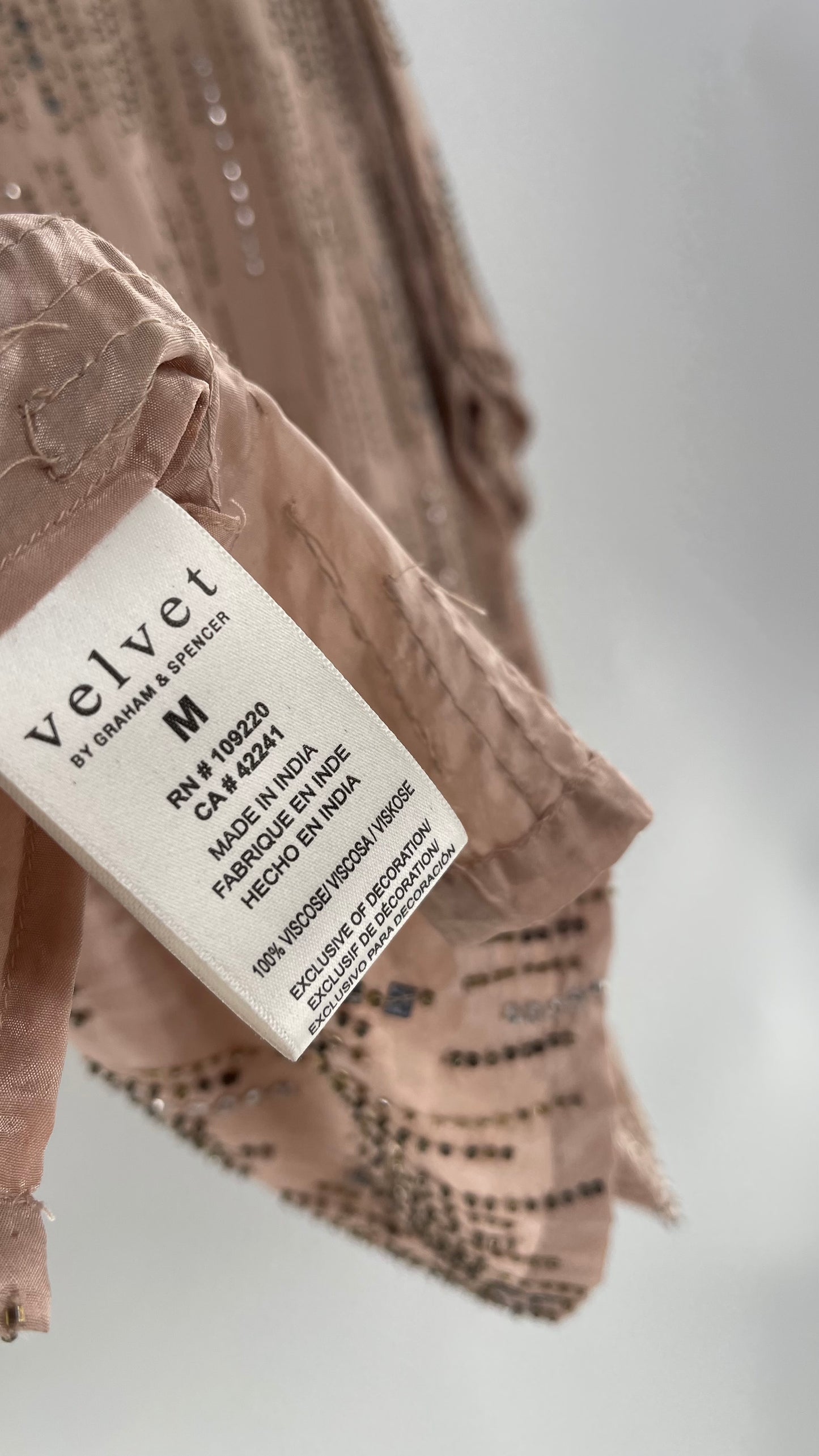 Velvet Anthropologie Dusty Rose Silky Top Covered in Beading and Tags Attached (Medium)