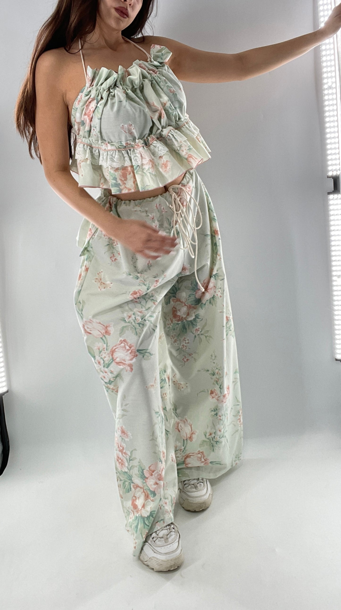Vintage Set Covered in Delicate Dainty Florals, Butterflies, and Ruffles (One Size, Adjustable)