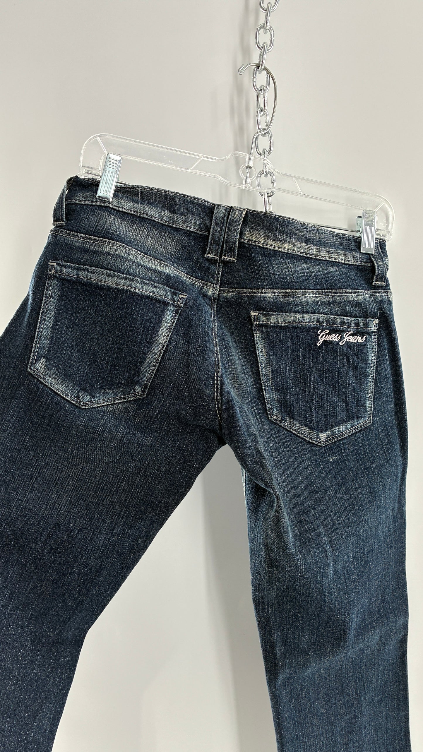Vintage GUESS CO Ultra Low Rise Jeans with Bleached Seams and Button Side Closure (26)