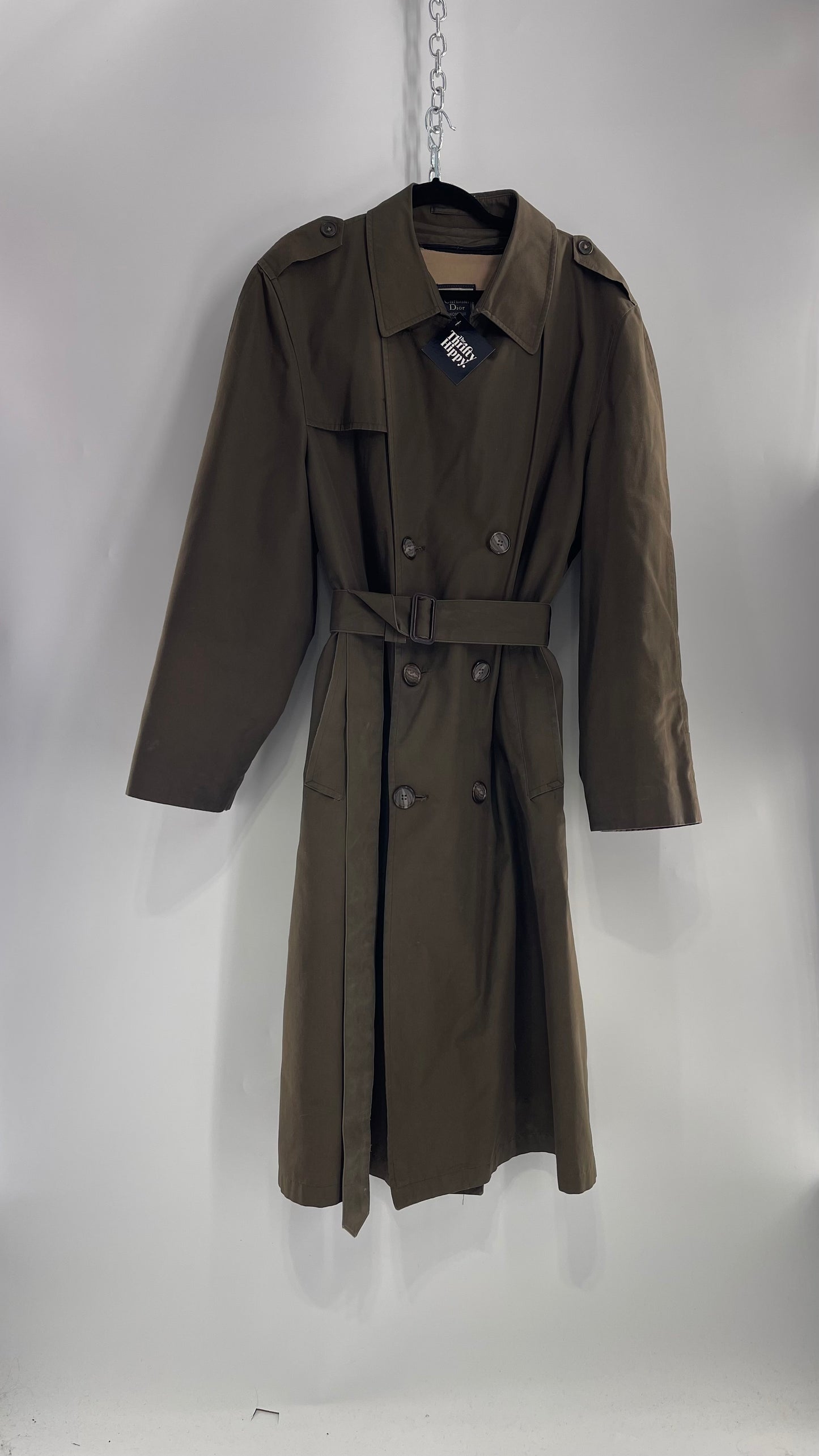 Vintage Christian Dior Olive Green Trench Coat (42L)