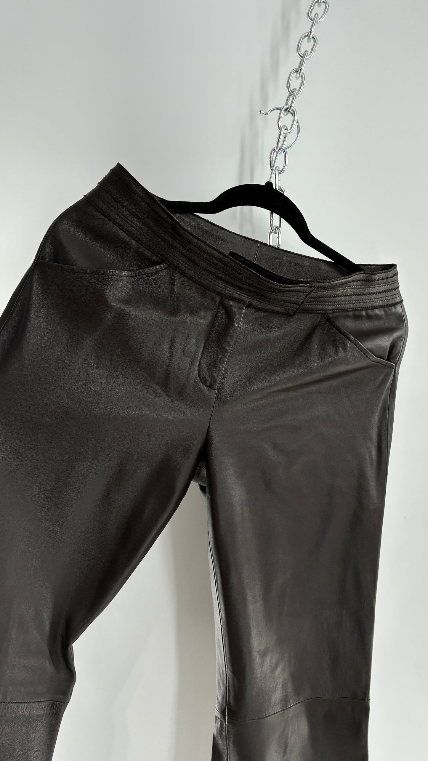 Vintage ETCETERA Deep Brown Low Waisted Embroidered, Side Closure Pants with Bootcut Hem (4)
