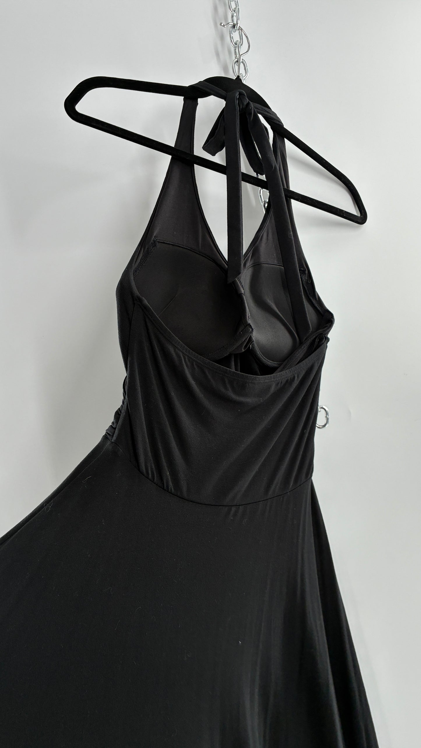 Rare Vintage Victoria’s Secret Black Jersey Knit Halter Voluminous Dress with Built in Padded Bra (34C)
