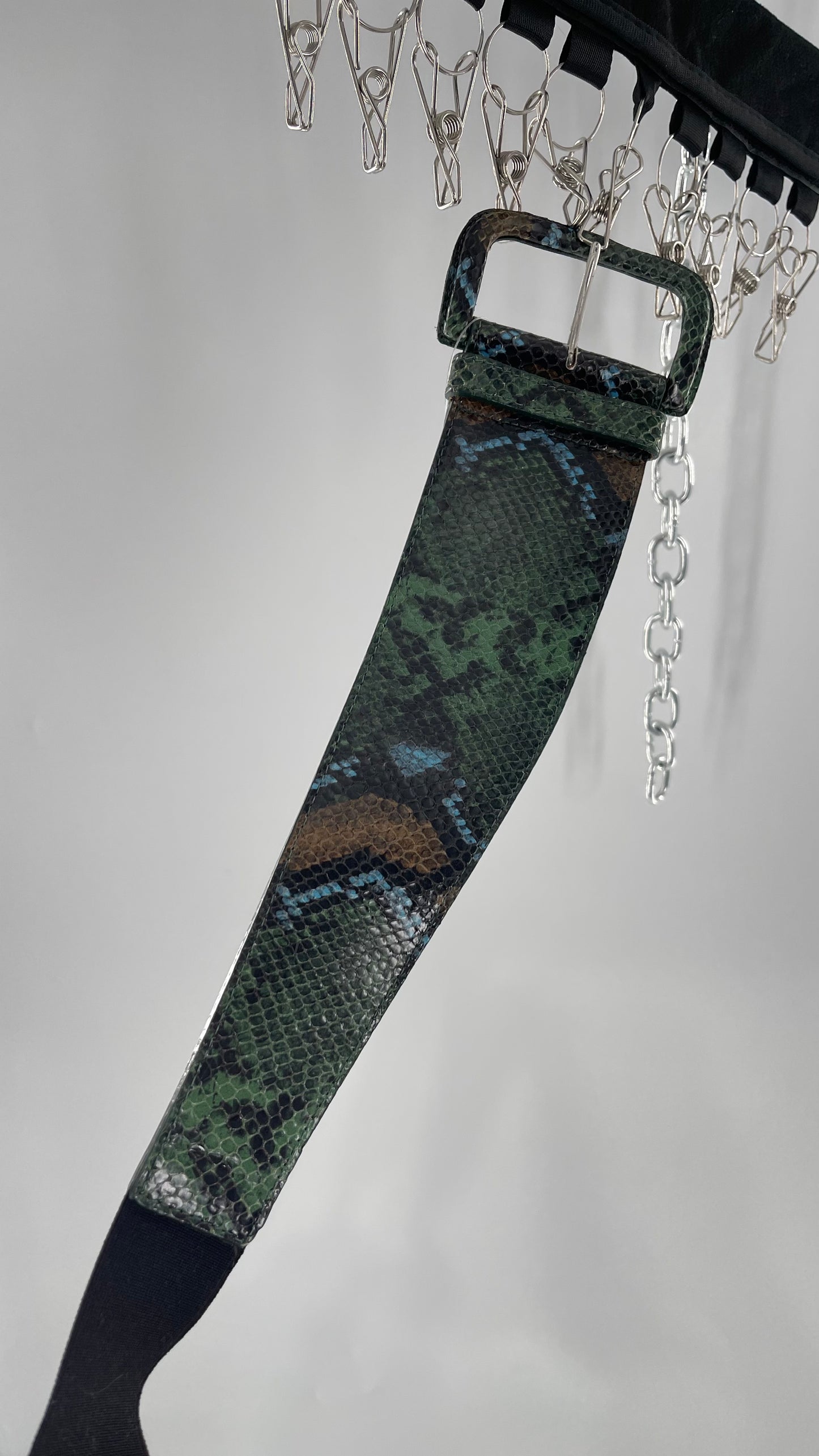 Streets Ahead Green/Blue/Tan Snakeskin Waist Belt with Exaggerated Buckle (XS)