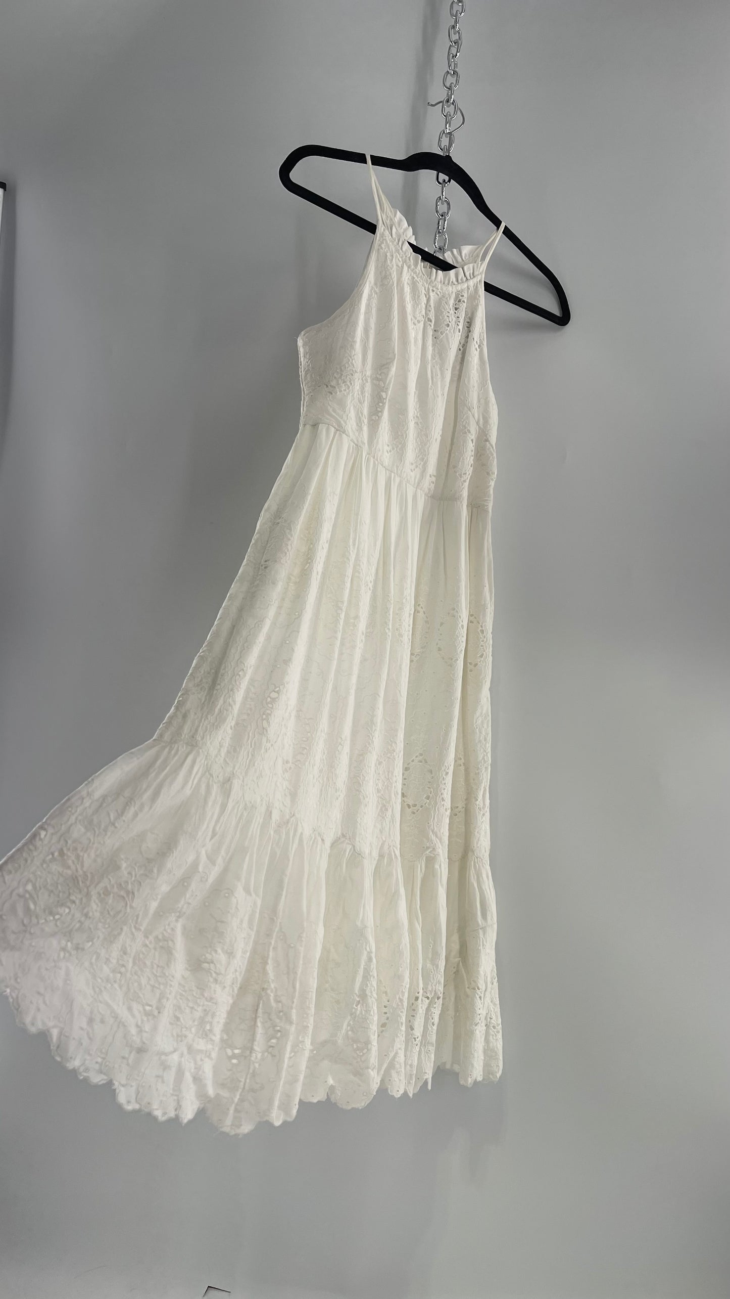 Maeve White Eyelet Tiered Lace Cotton Midi Dress (2)