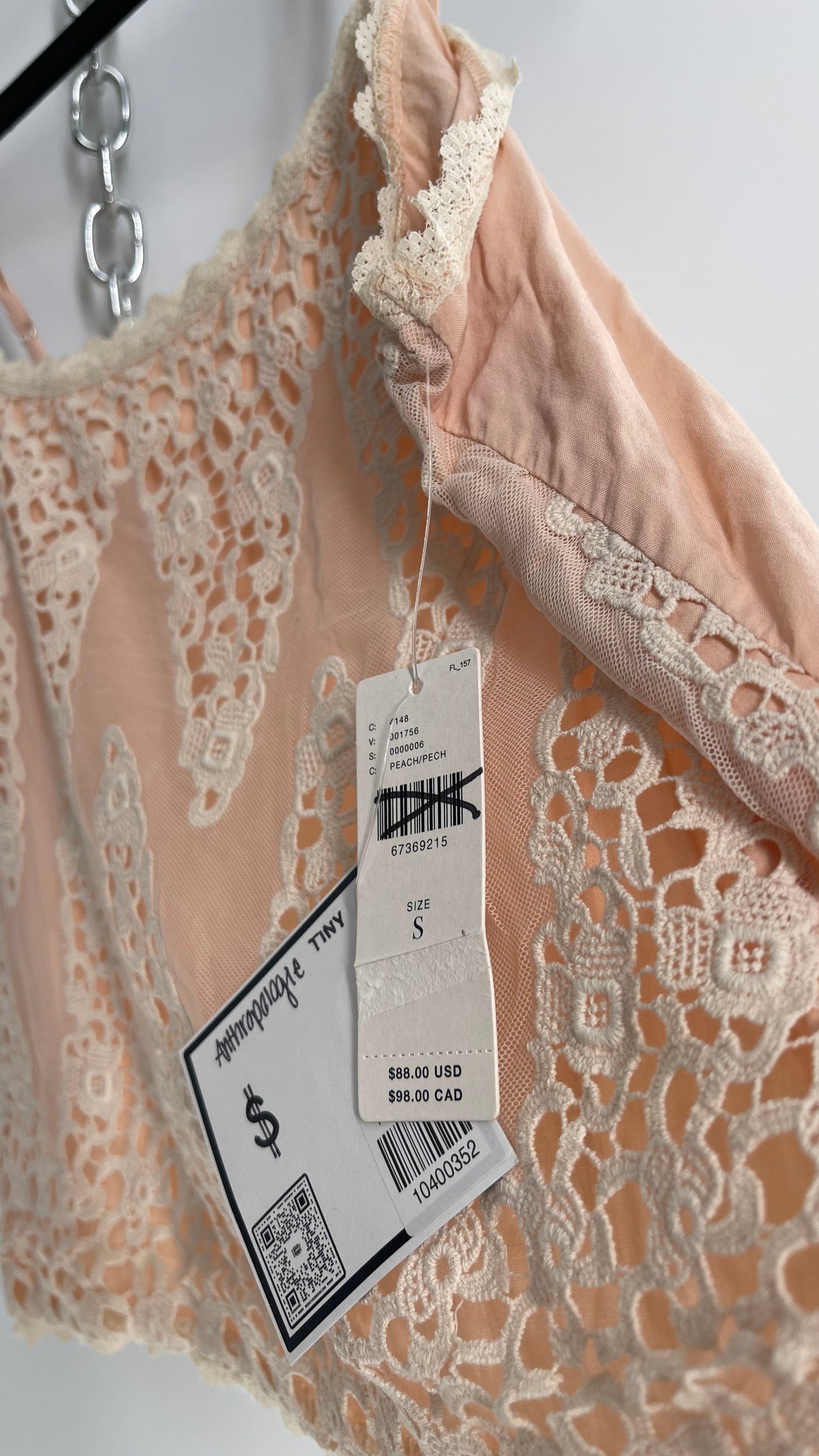 Anthropologie TINY Light Pink Camisole with Lace Detailing and Tags Attached (Small)