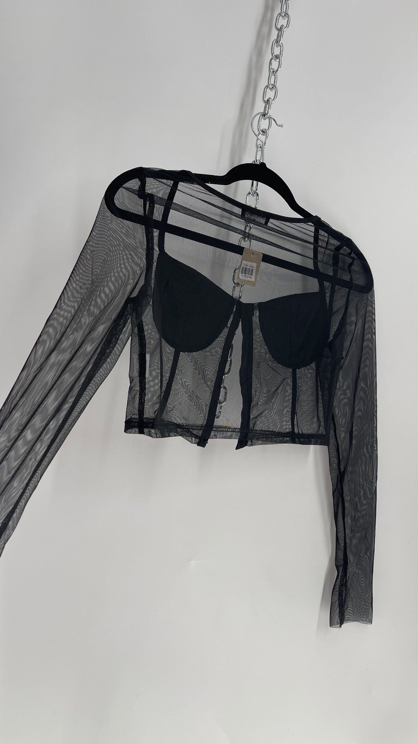 SOLADO Black Mesh Contrast Stitch Eyelet Closure Long Sleeve (Medium)